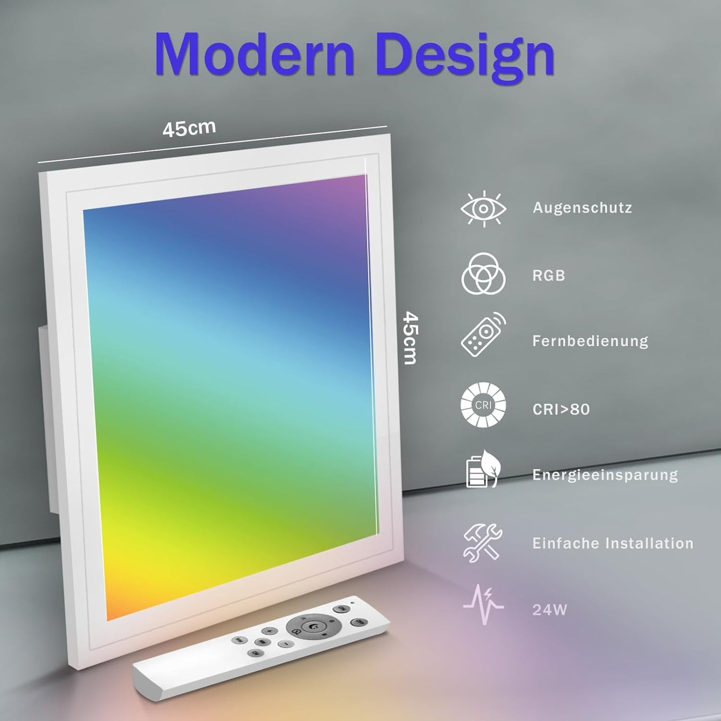 ZMH LED Deckenleuchte RGB Farbwechsel - Deckenlmape Dimmbar 24W Wei? mit Fernbedienung Eckig Deckenbeleuchtung Hintergrundbeleuchtung ?45CM f¨¹r Wohnzimmer Schlafzimmer K¨¹che Kinderzimmer