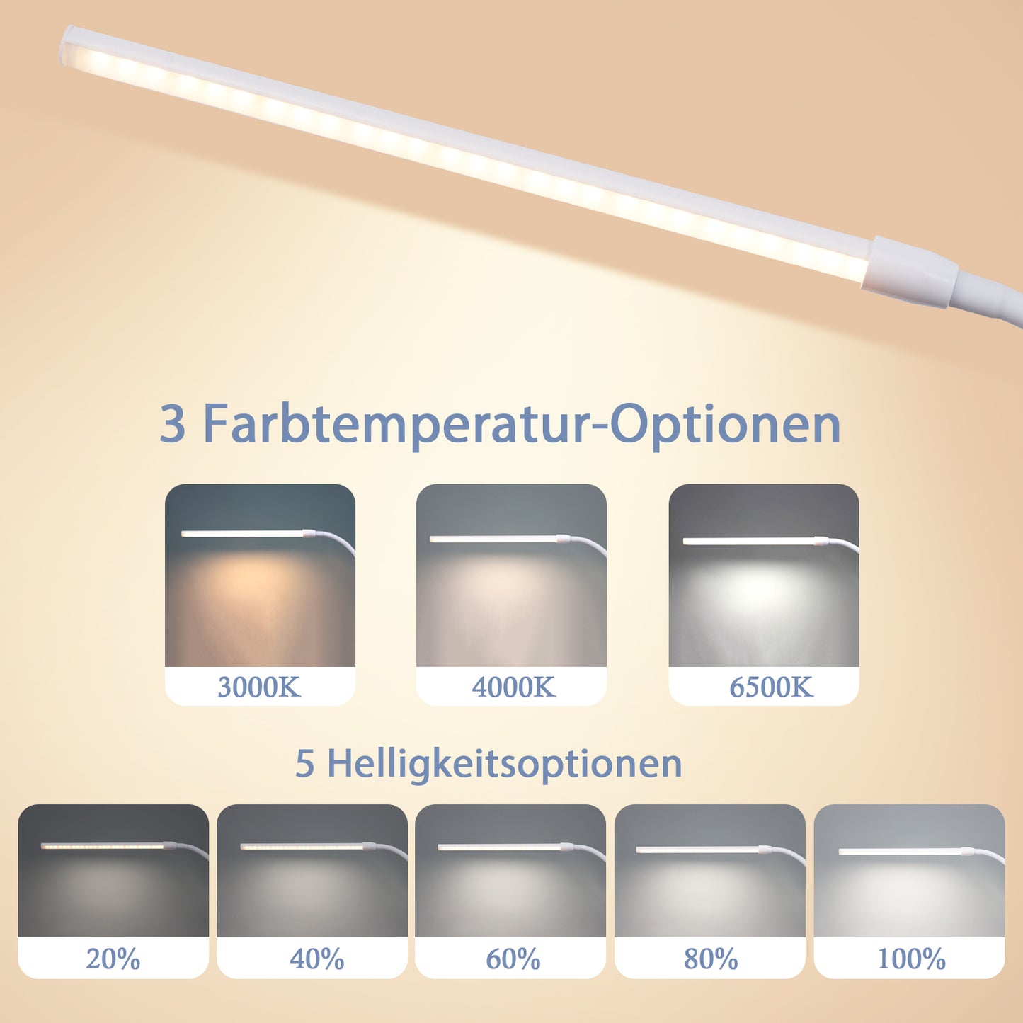 ZMH Schreibtischlampe LED Klemmbar - Wei? Tageslichtlampe Schreibtisch Lampe mit 3 Farbtemperatur und 5 Helligkeitsstufen Tischleuchte USB B¨¹rolampe 5W Arbeitsplatzleuchte Klemmlampe f¨¹r B¨¹ro