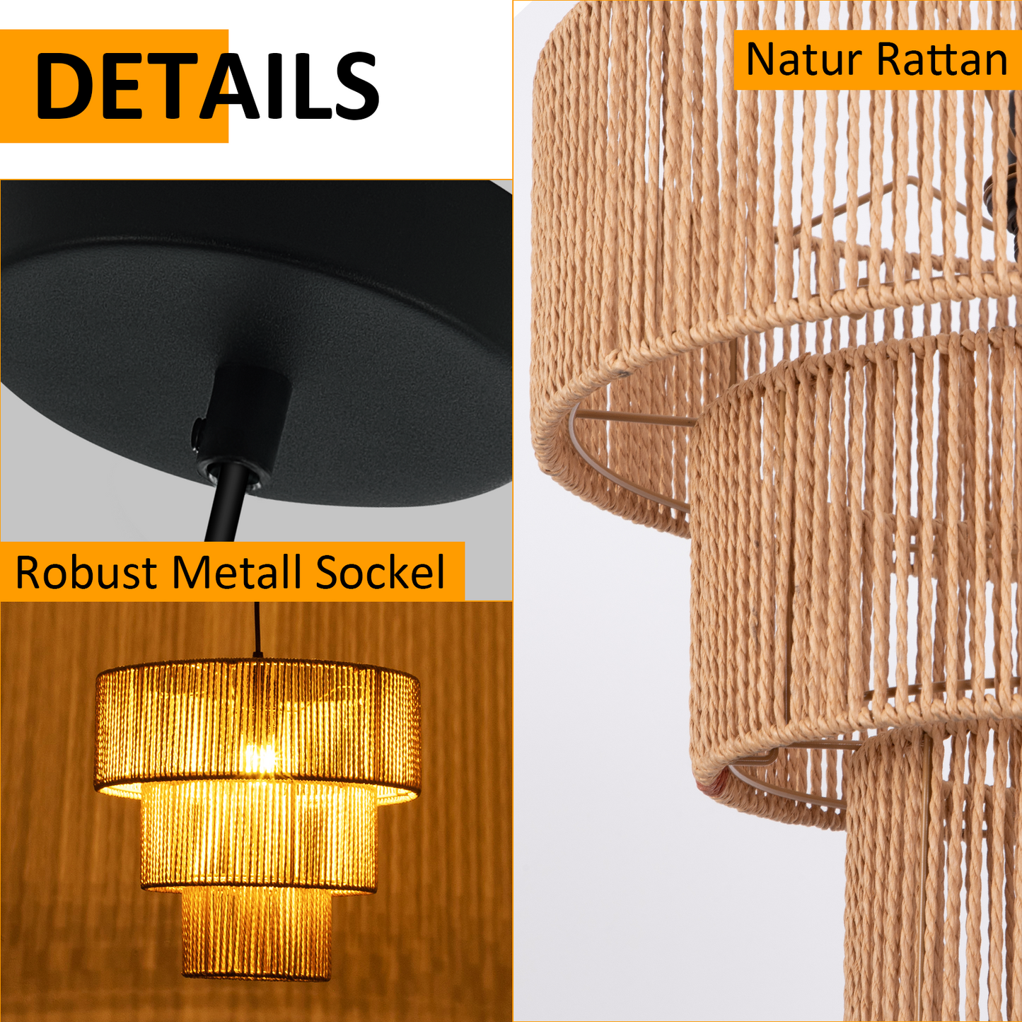 ZMH H?ngelampe Esstisch Pendelleuchte Wohnzimmer: Rattan Boho H?ngeleuchte Schlafzimmer ?35cm Esstischlampe H?ngend 1-flammig Esszimmerlampe E27 Pendellampe f¨¹r K¨¹che Flur Bar Resturant