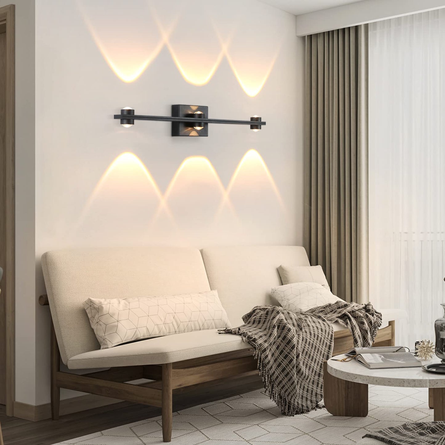 ZMH LED Wandleuchte innen schwarz Wandlampe - 7W Modern Treppenhaus Wandbeleuchtung 3000K Warmwei? Up Down Spotlich Wohnzimmer Wandlicht Flurlampe aus Metall Wanddeko f¨¹r Schlafzimmer Kinderzimmer