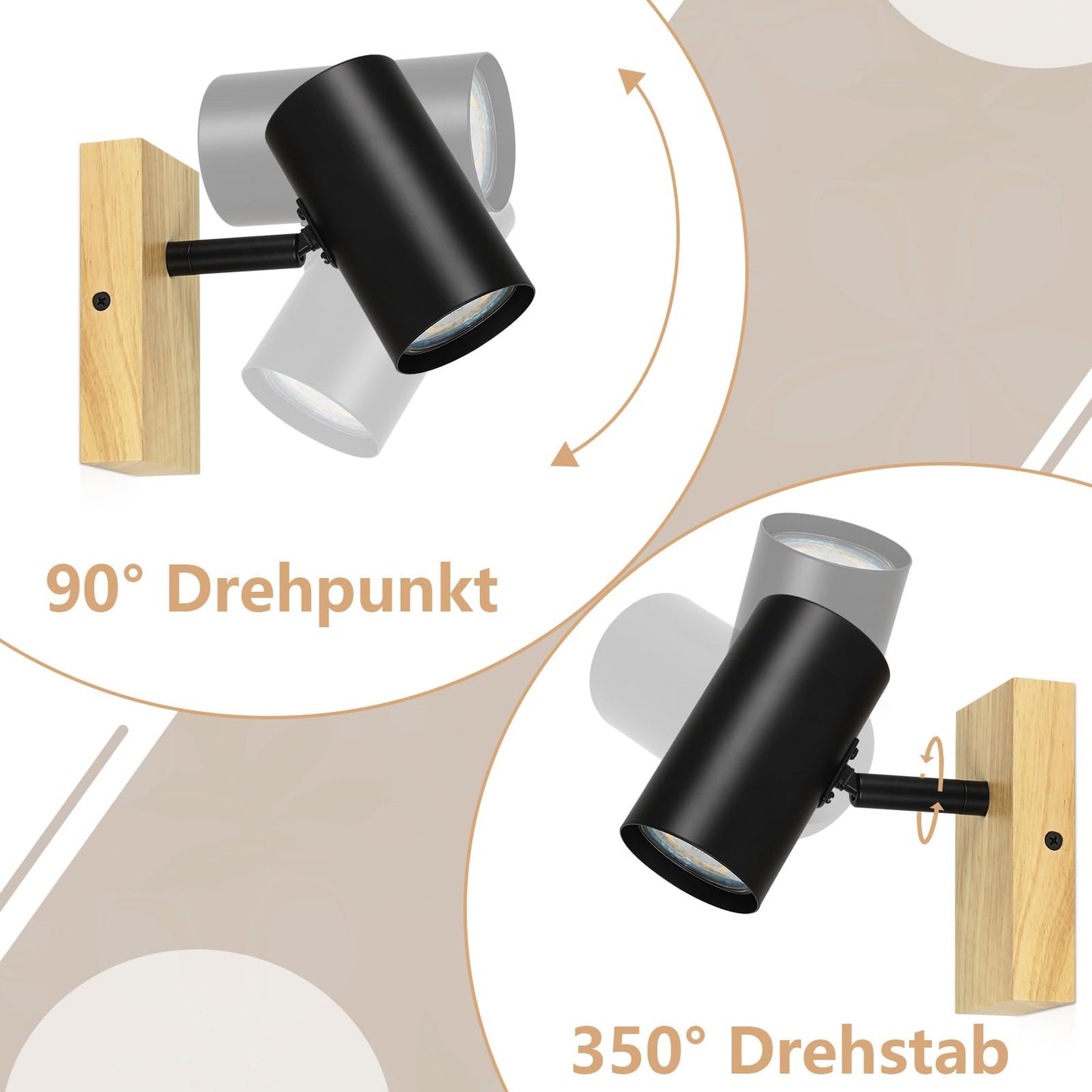 ZMH Deckenstrahler 1 Flammig Deckenleuchte Holz - Deckenlampe Flur Schwarz Metall Modern GU10 350¡ãDeckenspot Drehbar f¨¹r Wohnzimmer Schlafzimmer K¨¹che,Ohne Leuchtmittel Max.40W