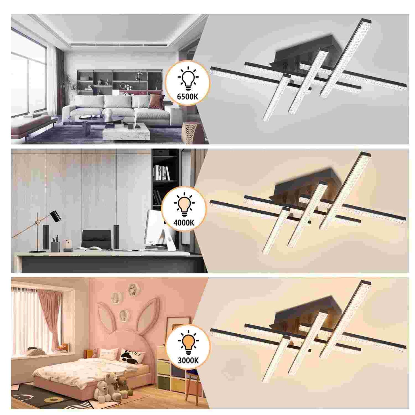 ZMH Deckenlampe LED Deckenleuchte Wohnzimmer - 36W Dimmbar Schwarz Wohnzimmerlampe Design mit Metall Deckenbeleuchtung f¨¹r K¨¹che Esszimmer Jugendzimmer Schlafzimmer