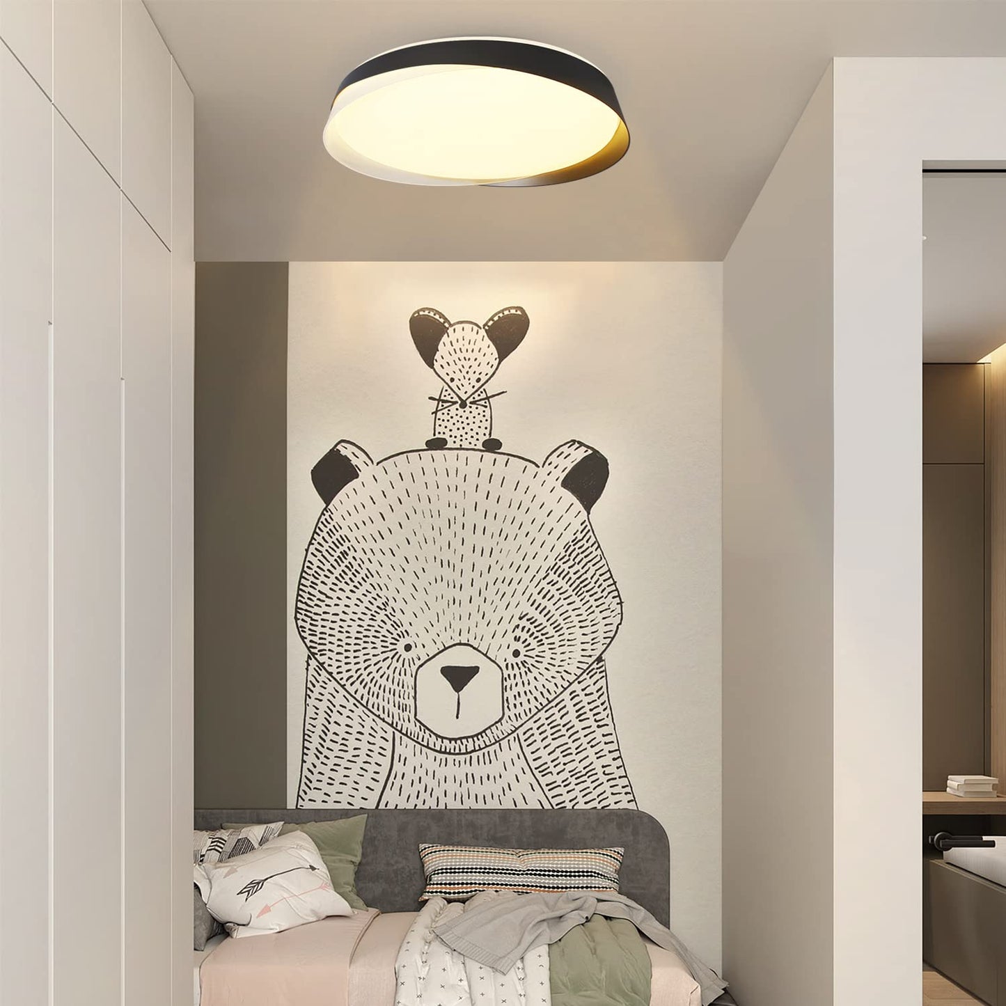 ZMH Deckenlampe LED Deckenleuchte Wohnzimmer - Dimmbar Schlafzimmerlampe Schwarz 36W Wohnzimmerlampe mit Fernbedienung Schlafzimmer Deckenbeleuchtung Rund Modern f¨¹r K¨¹che Flur Esszimmer