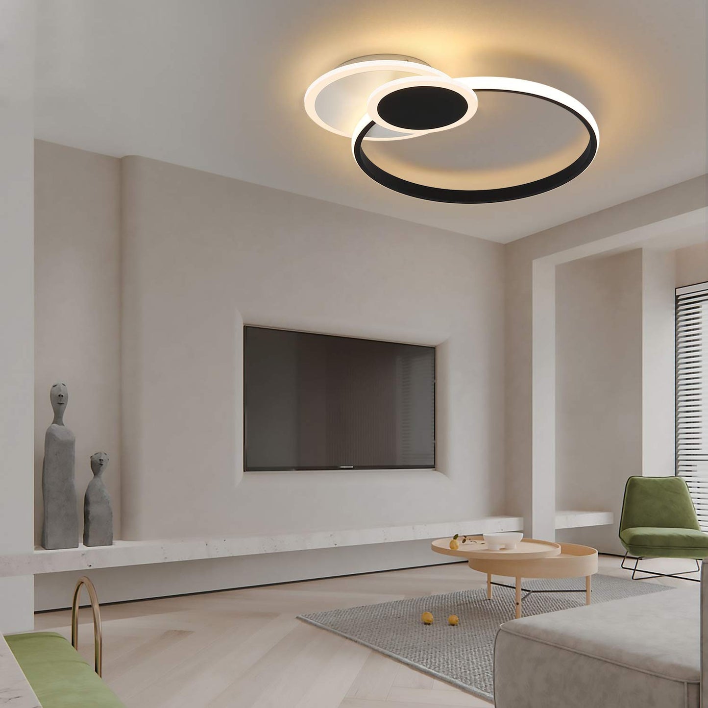 ZMH Deckenlampe LED Deckenleuchte Wohnzimmer - Dimmbar Wohnzimmerlampe 45CM Schwarz mit Fernbedienung 46W Schlafzimmerlampe Modern Design in Wei? f¨¹r Schlafzimmer B¨¹ro K¨¹che Esszimmer