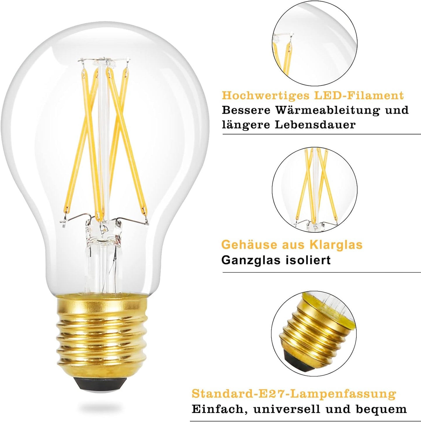 ZMH 6 St¨¹ck LED Gl¨¹hbirne E27 Vintage Lampe - A60 Warmweiss Filament Leuchtmittel Edison Retro Gl¨¹hlampe 2700K 4W Warmwei? Birne Glas Antike Energiesparlampe f¨¹r Hotel Haus Caf¨¦ Bar