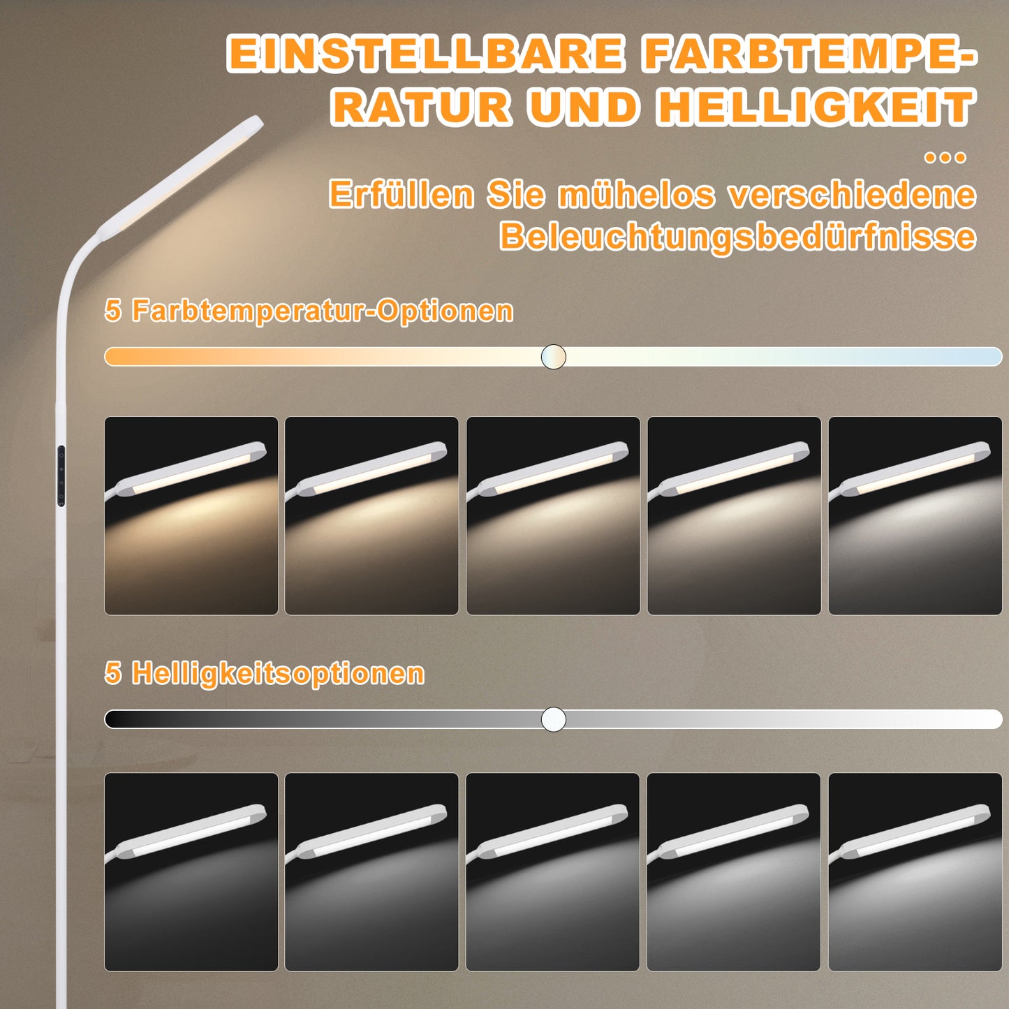 ZMH LED Stehlampe Dimmbar Standleuchte - Standleuchte 11W Wei? 3000K-6500K 5 Farbtemperaturen 5 Helligkeiten Drehbar Leselampe Touch Control 1H Timer Bodenlampe f¨¹r Wohnzimmer Kinderzimmer Sofa