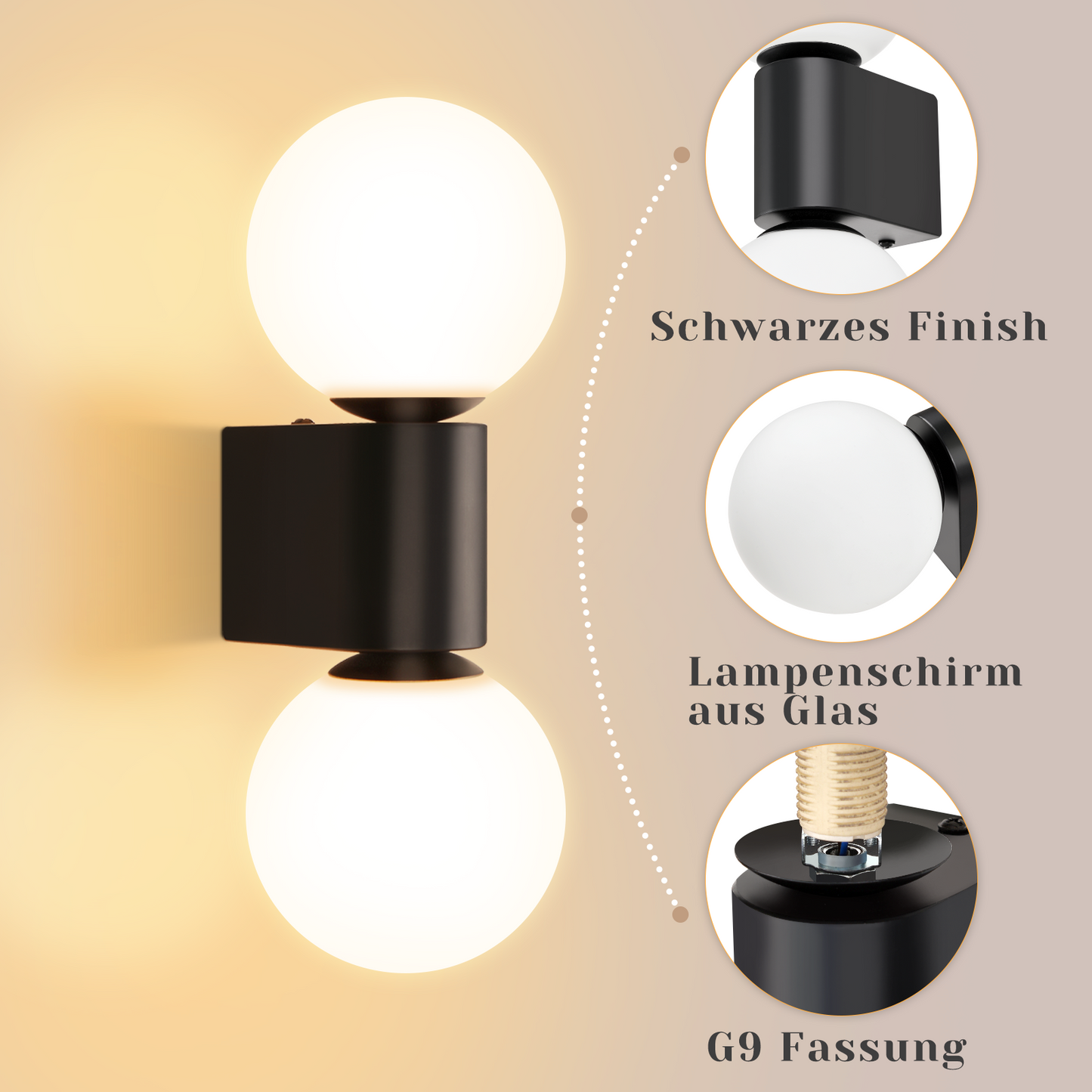 Wandleuchte Badezimmer Vintage Wandlampe innen: Wandbeleuchtung Glas in Wei? Schwarz Wandstrahler 2 flammig Max. 25W G9 Retro Wandspots f¨¹r Schlafzimmer Wohnzimmer K¨¹che (Ohne Leuchtmittel)