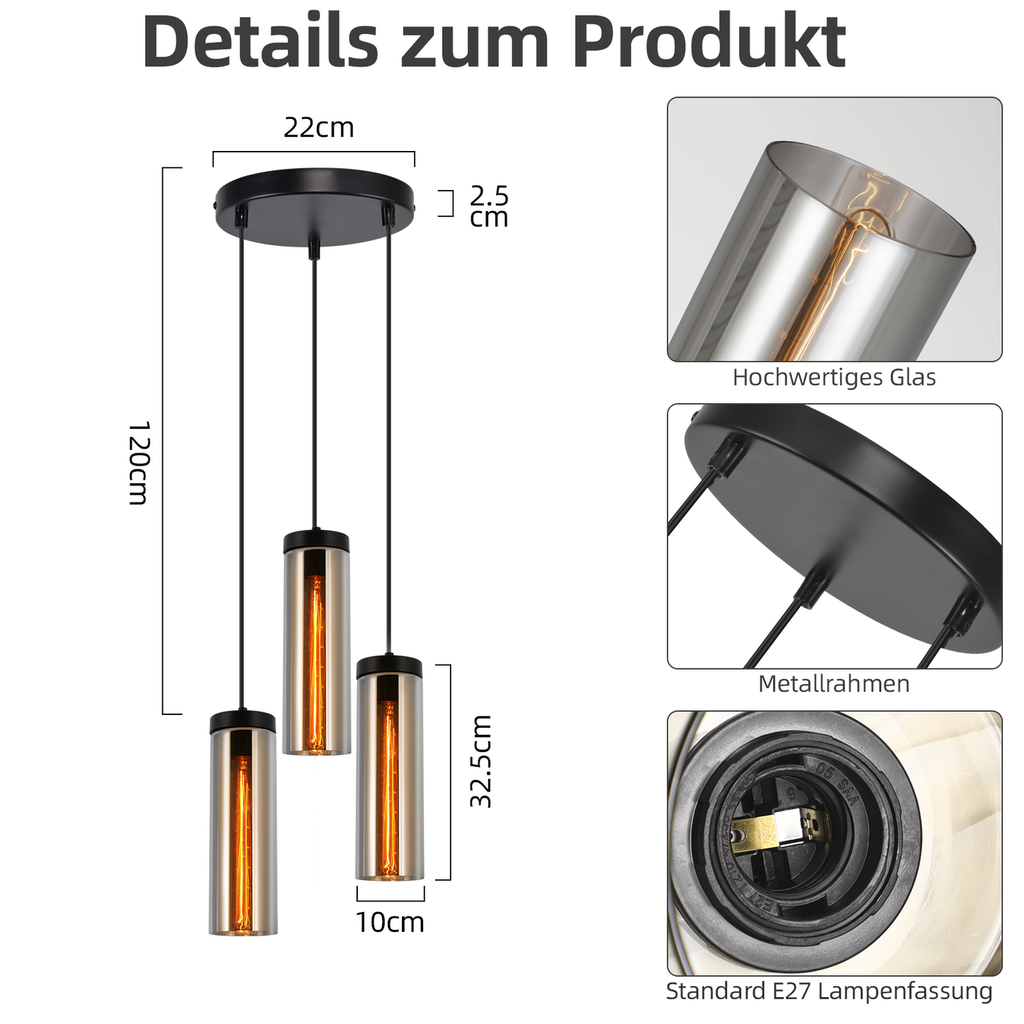 H?ngelampe Esstischlampe Schwarz - 3 Flammig Pendelleuchte Esstisch H?henverstellbar E27 h?ngeleuchte H?ngend Glas f¨¹r K¨¹chen Schlafzimmer Wohnzimmer (ohne Leuchtmittel)