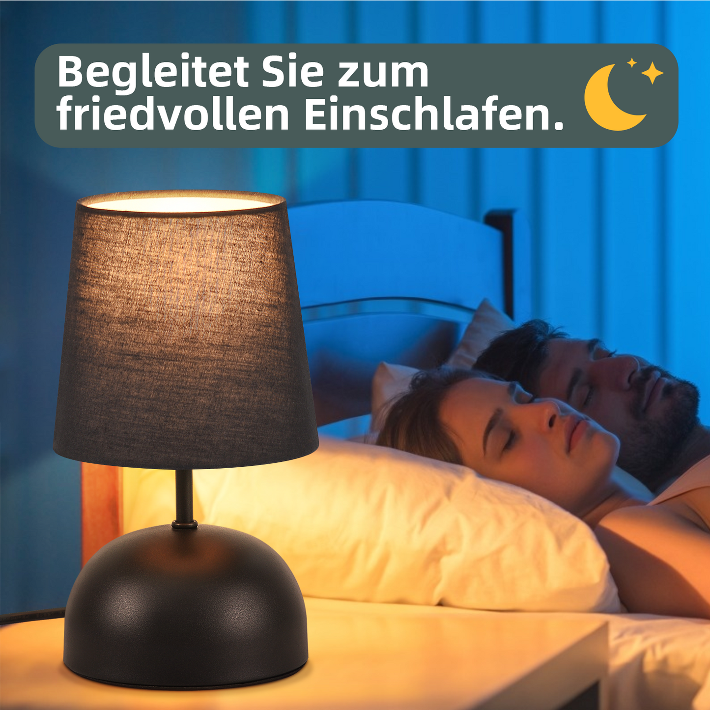 Nachttischlampe 2er Set Tischlampe mit Kabel - Tischleuchte Schwarz Klein Nachtlampe Schlafzimmer Stoff Bettlampe Modern Design Schreibtischlampe f¨¹r Wohnzimmer B¨¹ro Bett Tisch Fenster Hotel