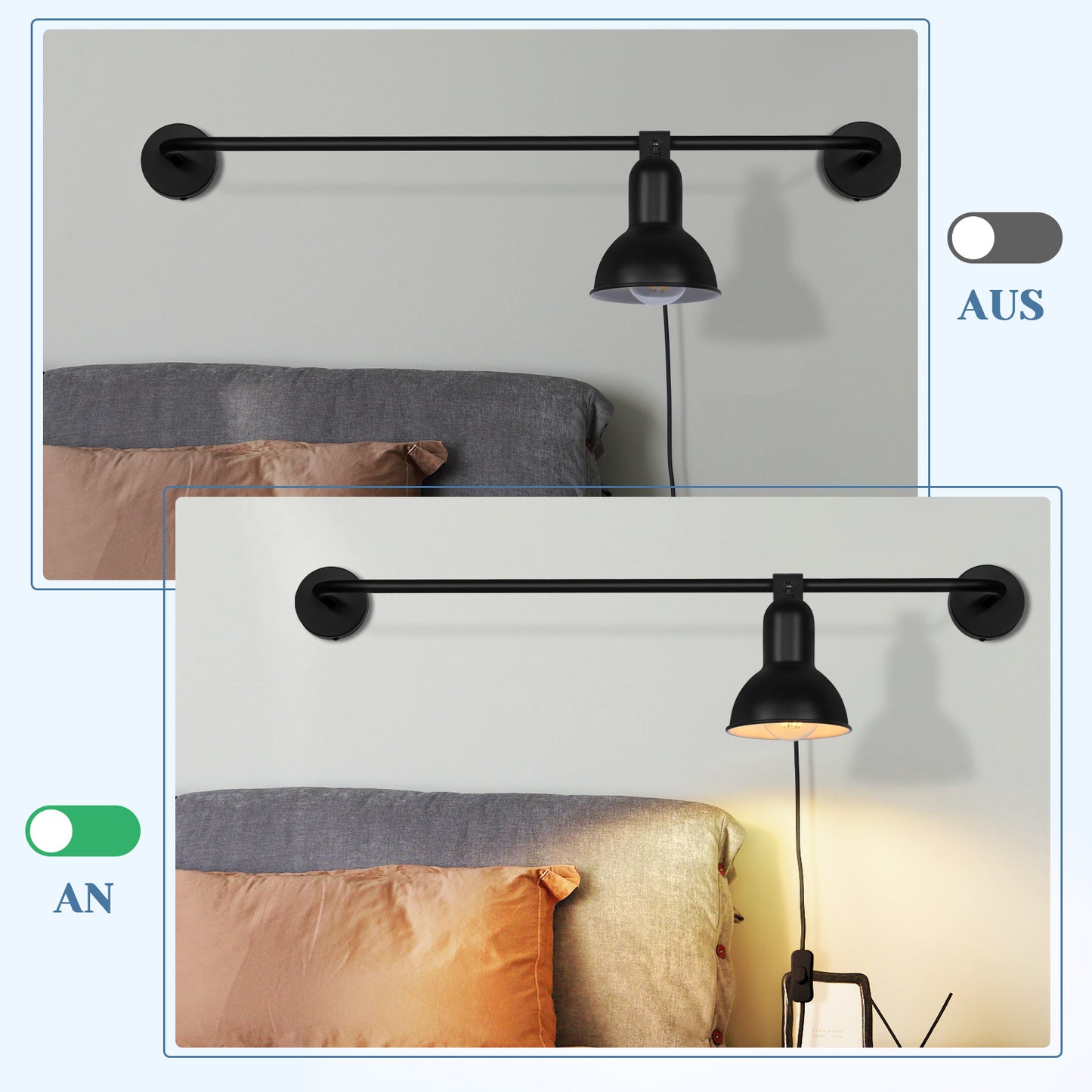 ZMH Wandleuchte innen Wandlampe Schwarz - E27 Vintage Metall Flurlampe Schwenkbar Design Treppenhauslampe Indirekt Wandbeleuchtung mit Schalter f¨¹r Wohnzimmer Schlafzimmer Flur Treppenhaus Bett