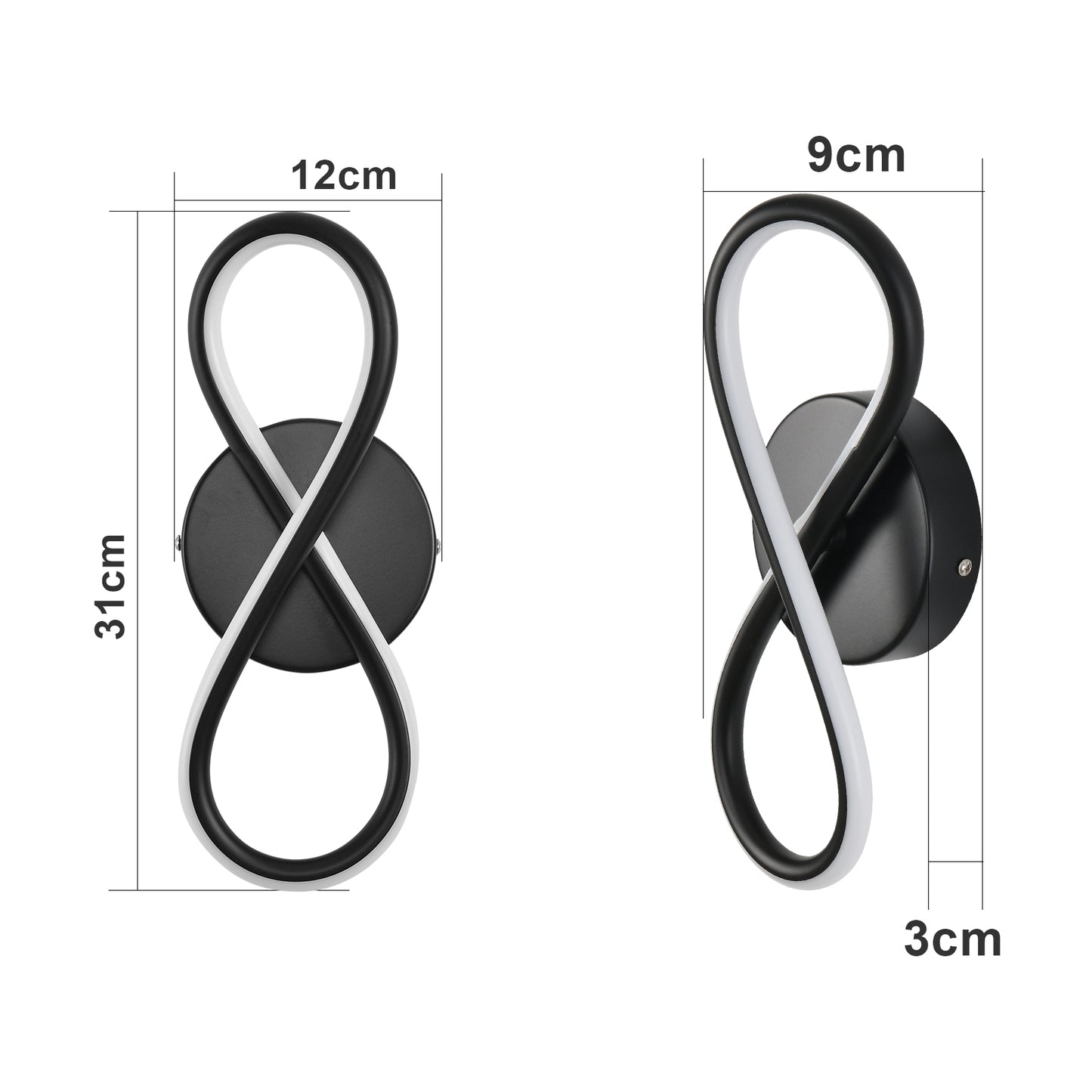 ZMH Wandleuchte Innen LED Wandlampe Schwarz: Wand Lampe f¨¹r Treppenhaus Schlafzimmer Wohnzimmer Korridor K¨¹hles Modern Design 7W Kurvendesign Dekorativ Wandleuchten Warmwei? 3000K