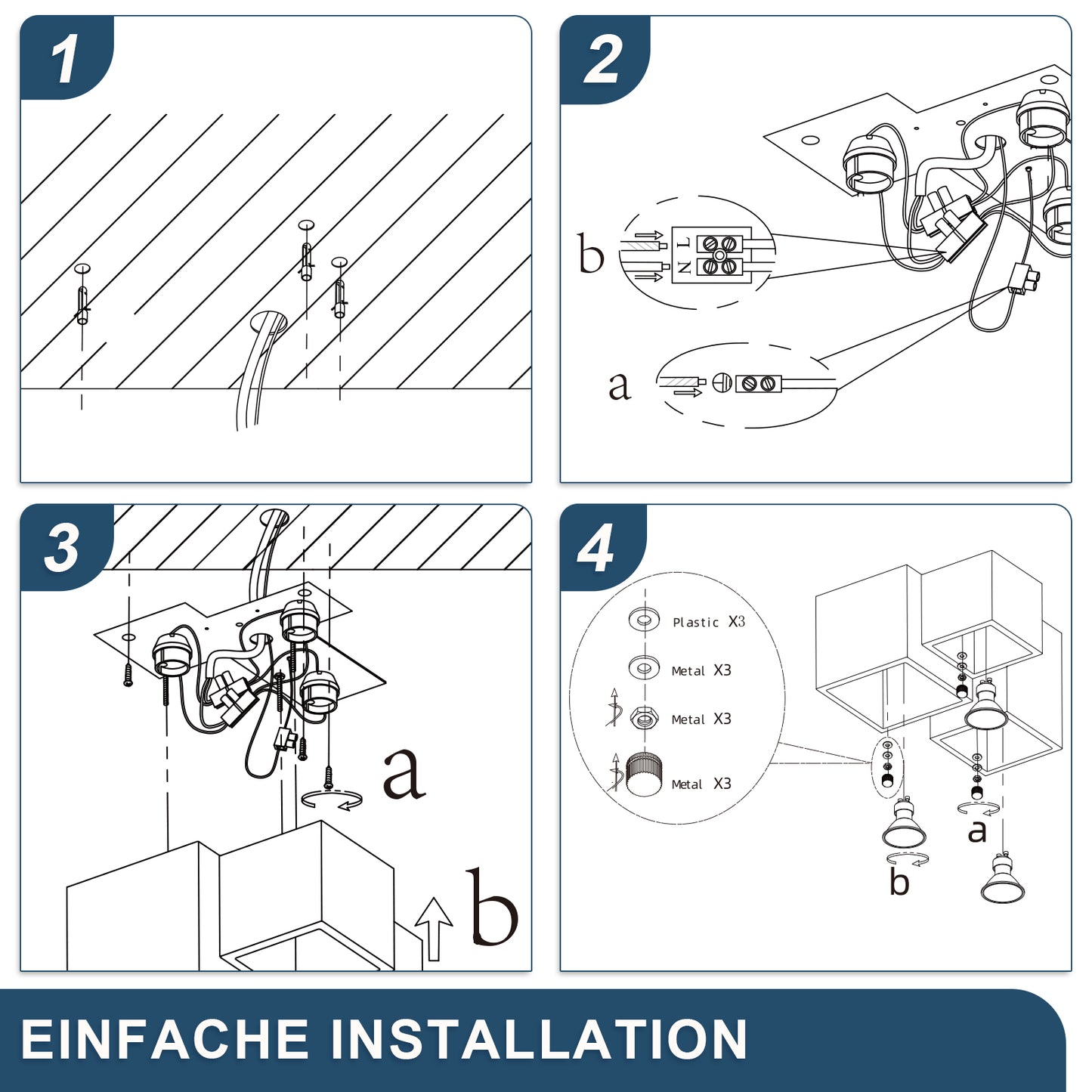 ZMH Aufbauspot Wei? Aufbaustrahler GU10: Deckenleuchte Aufputz 23cm Aufbauleuchte eckig Deckenspots 3 flammig Modern Strahler Deckenlampe K¨¹che Deckenstrahler f¨¹r Wohnzimmer - Ohne Leuchtmittel