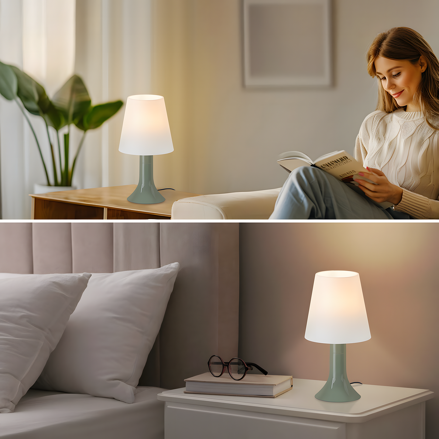Nachttischlampe Wohnzimmer Tischleuchte mit Kabel - Tischlampe 2er Set Kleine Lampe Gr¨¹n E14 Tischlampen Moderne Landhausstil f¨¹r Esstisch Schlafzimmer - Ohne Leuchtmittel