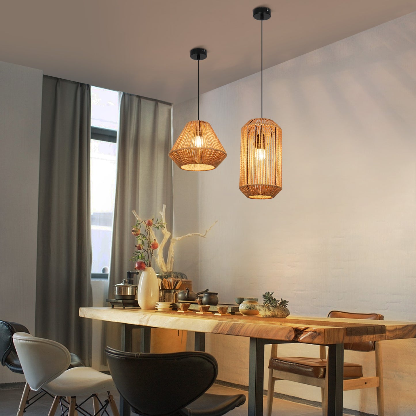 Pendelleuchte Esstisch H?ngelampe Vintage - Pendellampe Esszimmer 1 Flammig Esstischlampe Hanfseil Laterne Design E27 H?ngeleuchte f¨¹r Schlafzimmer Wohnzimmer Flur(Ohne Leuchtmittel)