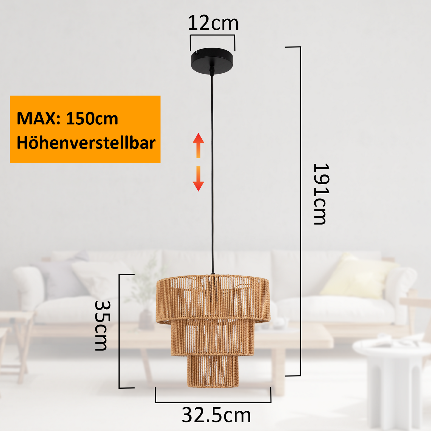 ZMH H?ngelampe Esstisch Pendelleuchte Wohnzimmer: Rattan Boho H?ngeleuchte Schlafzimmer ?35cm Esstischlampe H?ngend 1-flammig Esszimmerlampe E27 Pendellampe f¨¹r K¨¹che Flur Bar Resturant