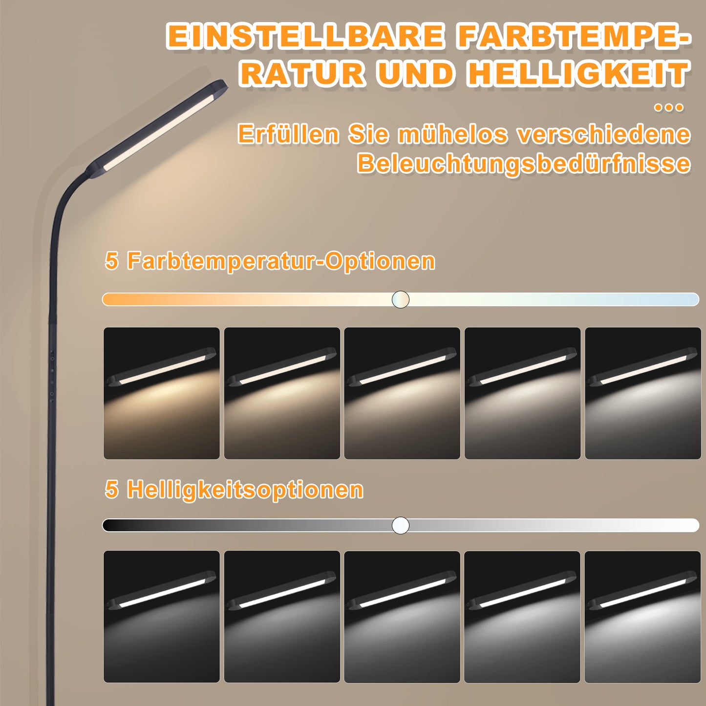 ZMH Stehlampe LED Standleuchte Wohnzimmer - Dimmbar Modern Standleuchte Schwarz 5 Farben und 5 Helligkeitsstufen 11W 360¡ã Flexibler Schwanenhals Leselampe mit Fernbedienung f¨¹r Schlafzimmer B¨¹ro