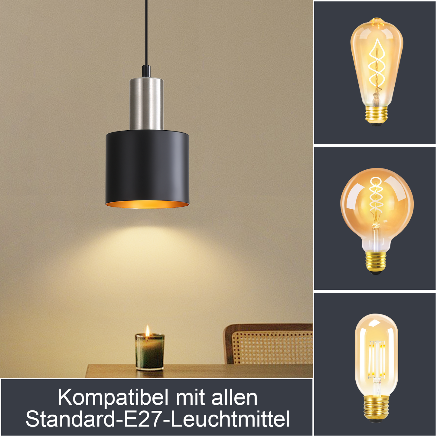 H?ngelampe Esstisch Pendelleuchte E27 Schwarz - H?ngeleuchte Retro Schlafzimmerlampe Nachttisch H?henverstellbar K¨¹chenlampe H?ngend Esszimmerlampe Vintage Industrial Ohne Leuchtmittel