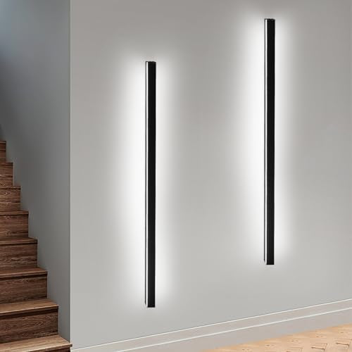 2ER LED Wandleuchte Innen Wandlampe Schwarz - 100CM Wandbeleuchtung Wohnzimmer Modern Flurlampe Wand 32W Schlafzimmerlampe Metall Treppenhaus Beleuchtung Kaltwei? f¨¹r Flur Wohnzimmer K¨¹che Hotel