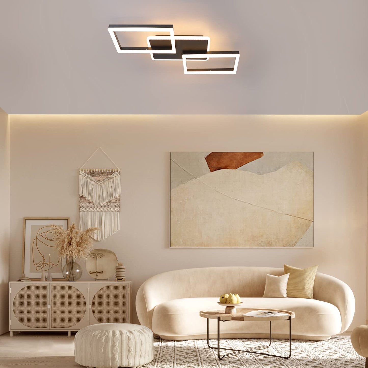 ZMH LED Deckenleuchte Wohnzimmer Deckenlampe - 48W Dimmbar Schlafzimmerlampe Schwarz Flach Design mit Fernbedienung aus Metall Modern K¨¹chenlampe f¨¹r Schlafzimmer Esszimmer K¨¹che Flur Kinderzimmer