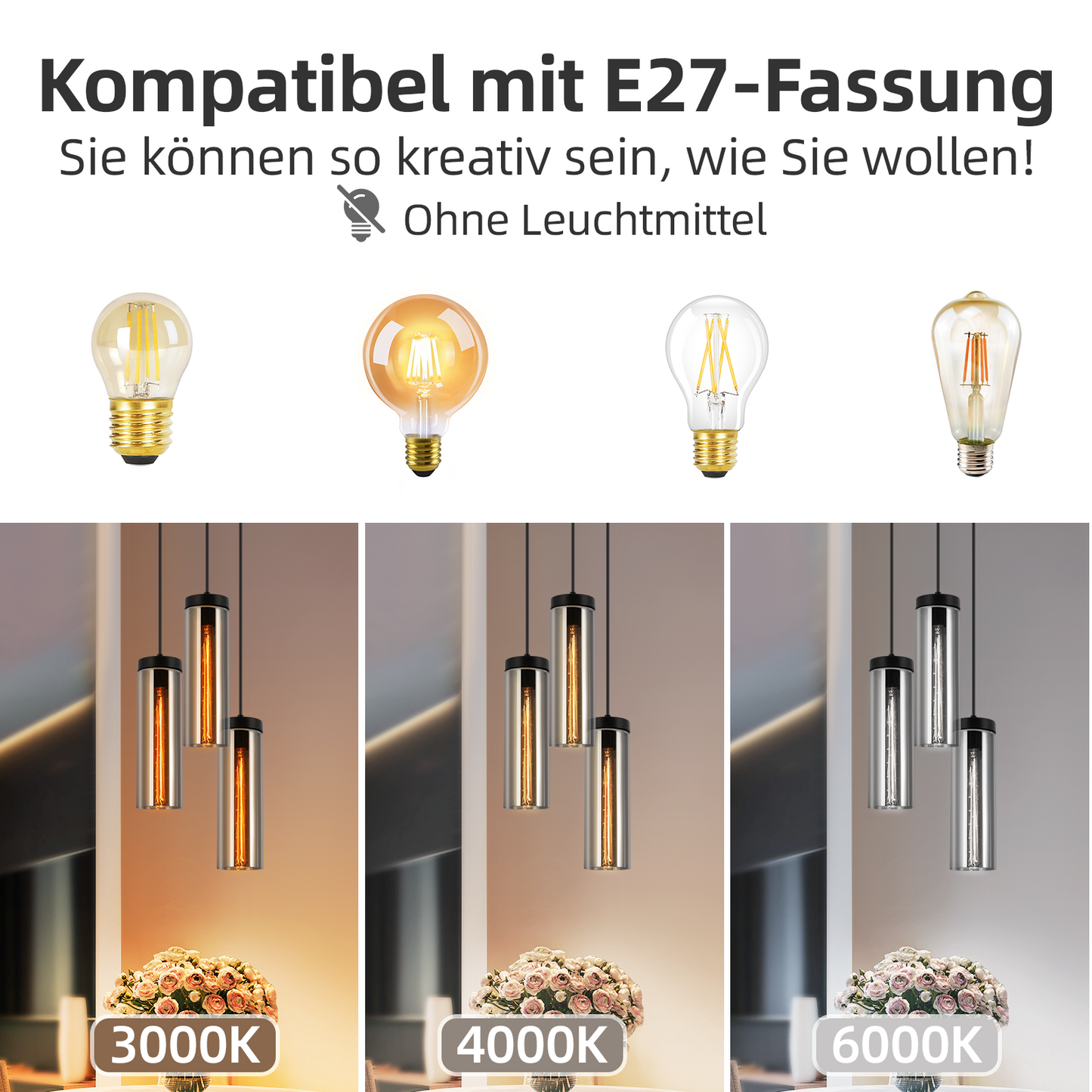 H?ngelampe Esstischlampe Schwarz - 3 Flammig Pendelleuchte Esstisch H?henverstellbar E27 h?ngeleuchte H?ngend Glas f¨¹r K¨¹chen Schlafzimmer Wohnzimmer (ohne Leuchtmittel)