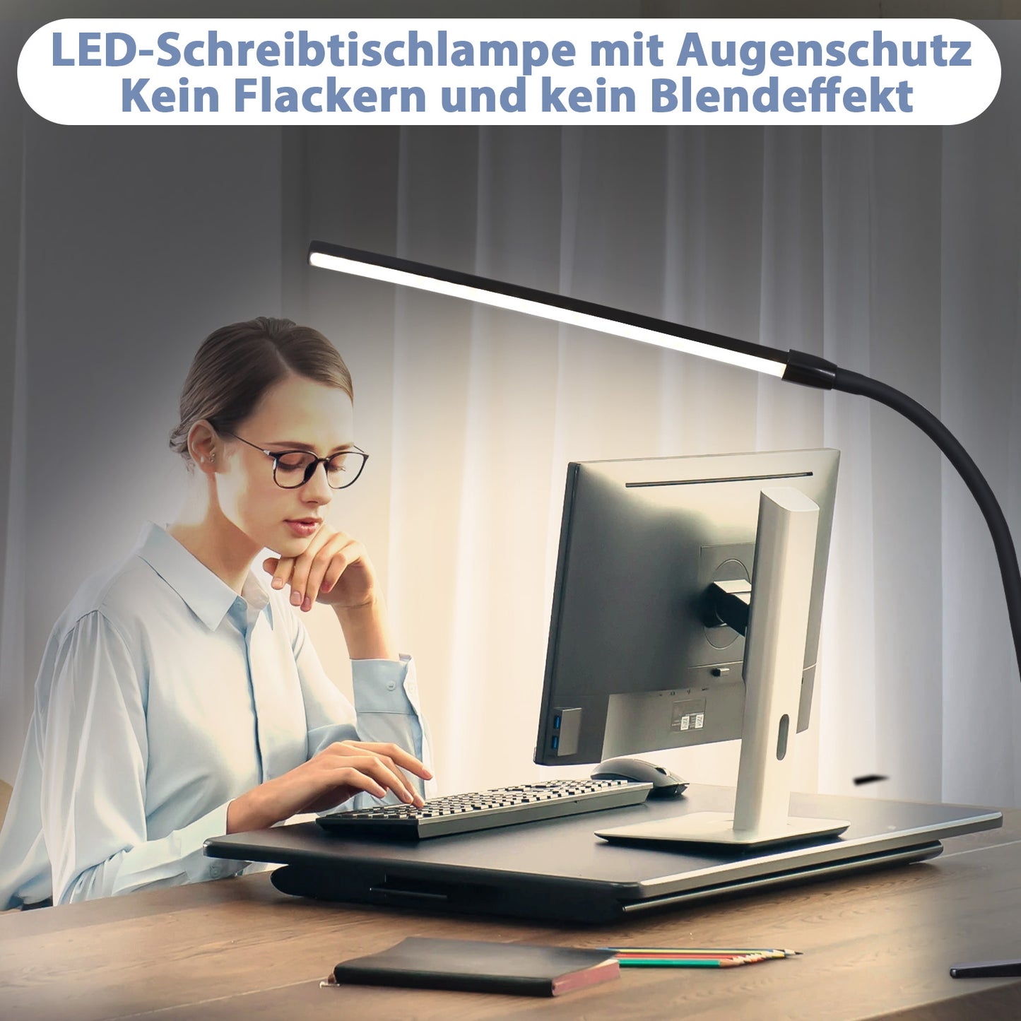 ZMH Schreibtischlampe LED Klemmbar - Schreibtischleuchte Schwarz 3 Farben und 5 Helligkeitsstufen USB 5W Tageslichtlampe Augenschutz Schwanenhals Tischlampe f¨¹r B¨¹ro Arbeitszimmer Schneider