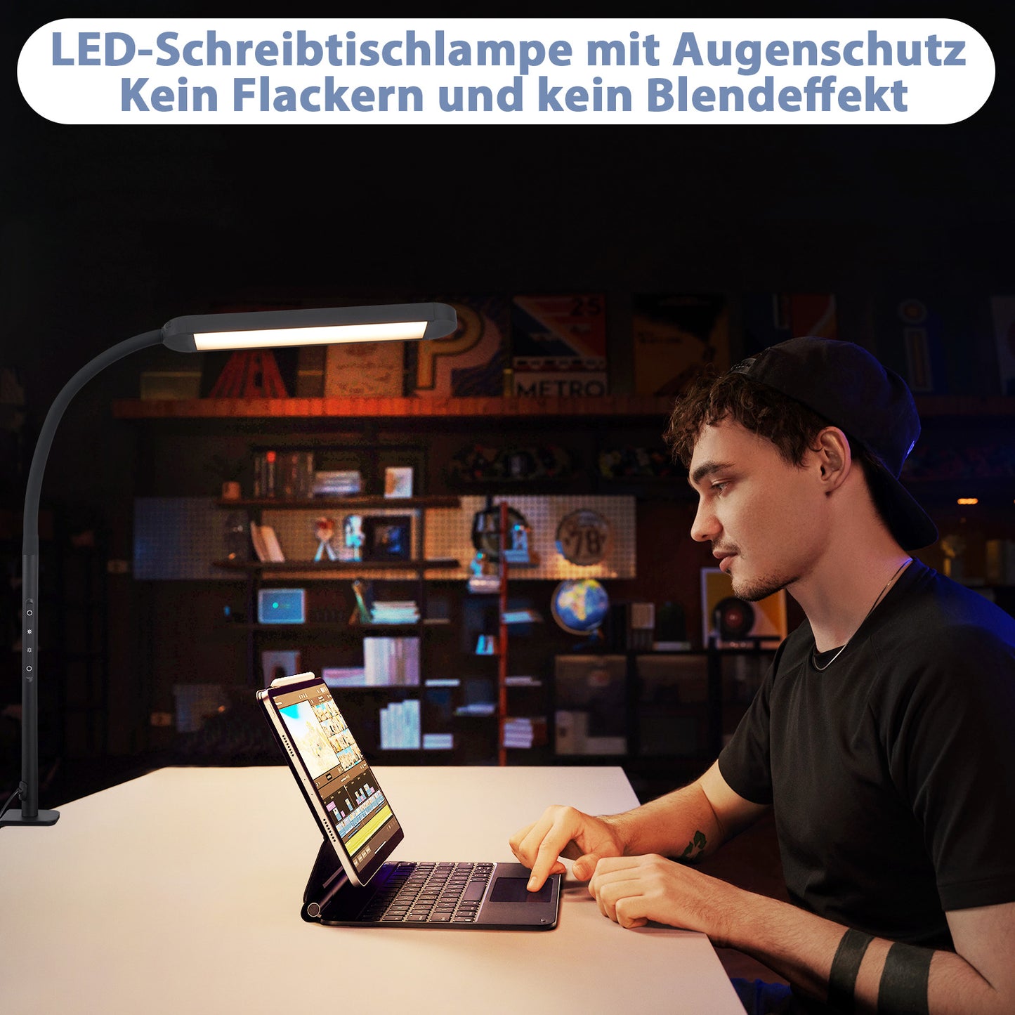 ZMH Schreibtischlampe LED Klemmbar - Dimmbar Schreibtischleuchte Schwarz 5 Farben und 5 Helligkeitsstufen 11W Tageslichtlampe Augenschutz Schwanenhals Tischlampe f¨¹r B¨¹ro Arbeitszimmer Schneider