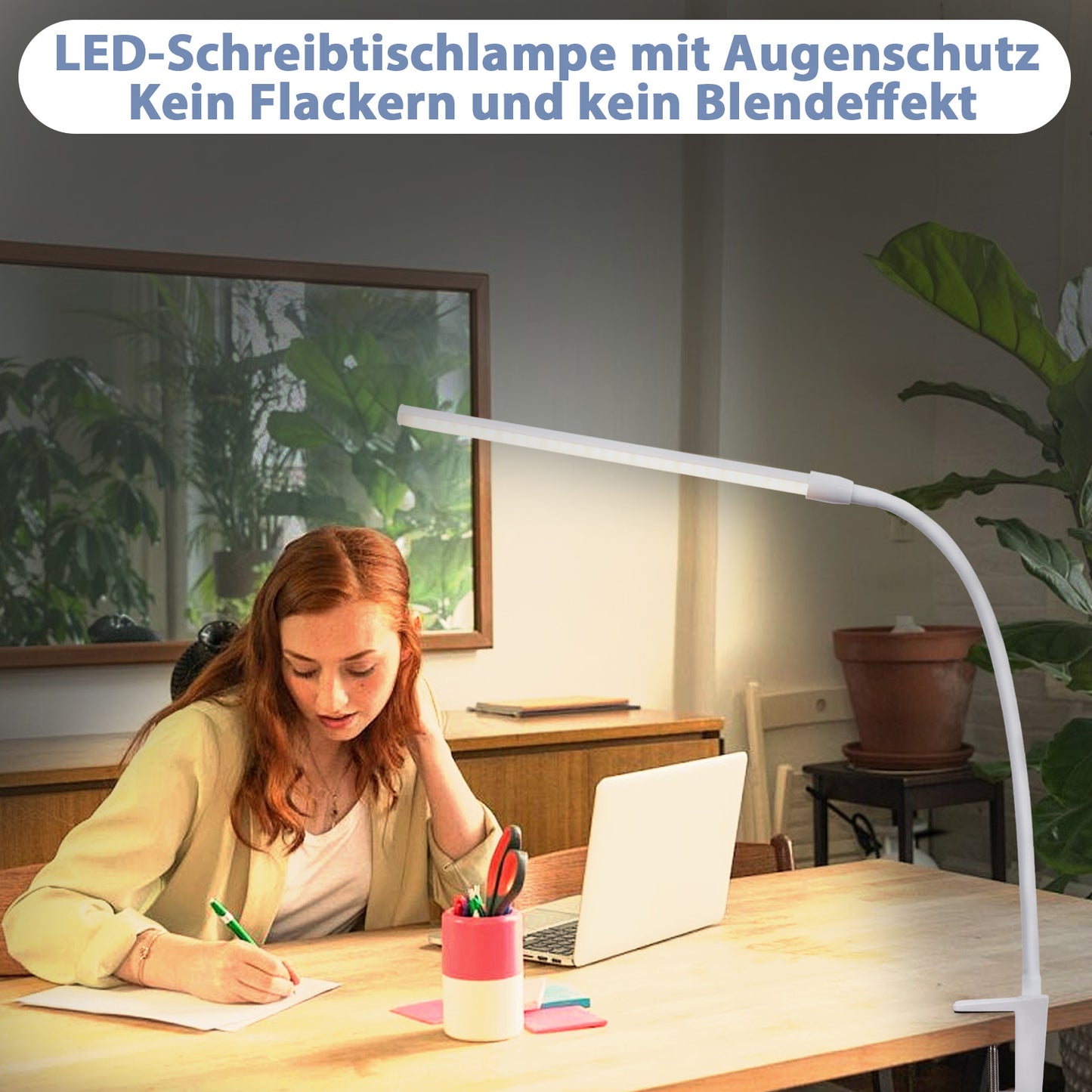 ZMH Schreibtischlampe LED Klemmbar - Wei? Tageslichtlampe Schreibtisch Lampe mit 3 Farbtemperatur und 5 Helligkeitsstufen Tischleuchte USB B¨¹rolampe 5W Arbeitsplatzleuchte Klemmlampe f¨¹r B¨¹ro