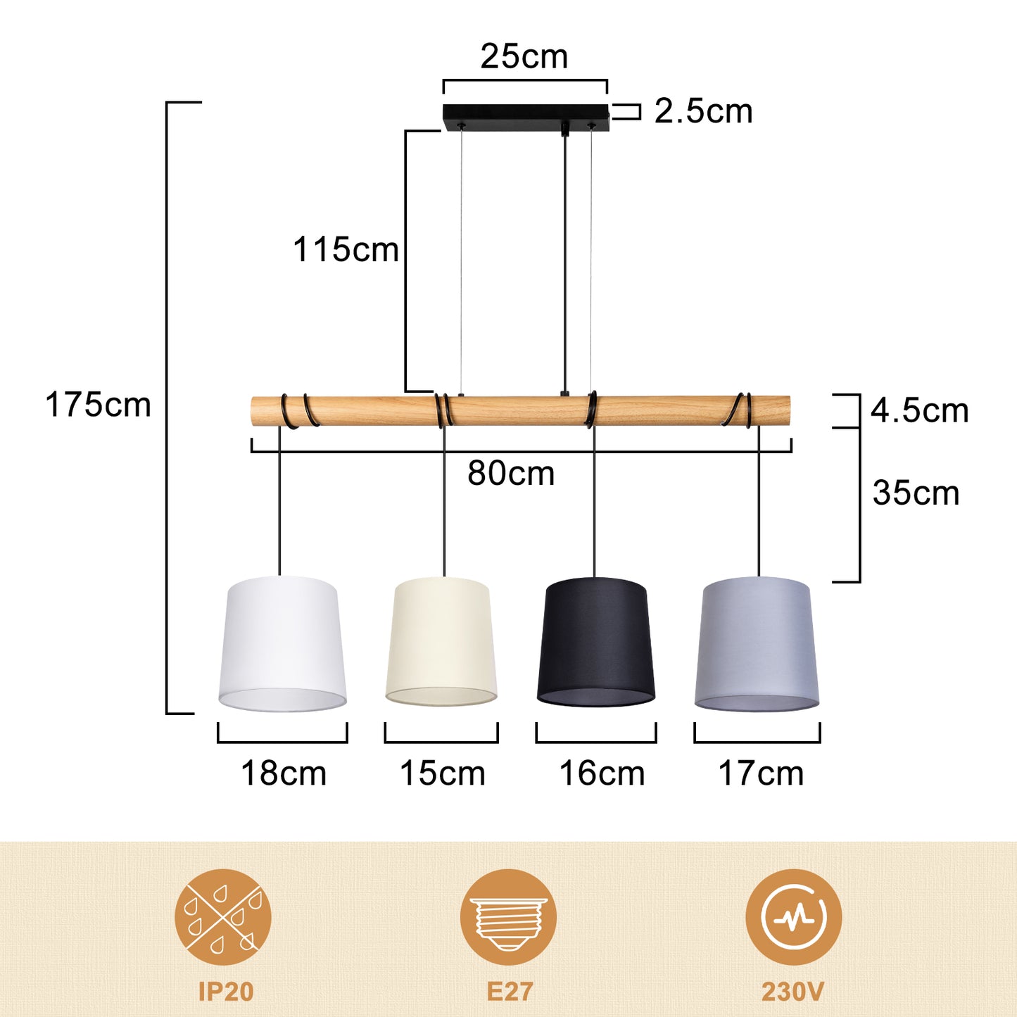 ZMH Pendelleuchte Esstisch H?ngelampe Vintage - Esszimmerlampe Holz E14 H?ngeleuchte 4 Flammig K¨¹che Wei? Esstischlampe aus Stoff Pendellampe Metall f¨¹r Esszimmer Wohnzimmer Arbeitzimmer B¨¹ro