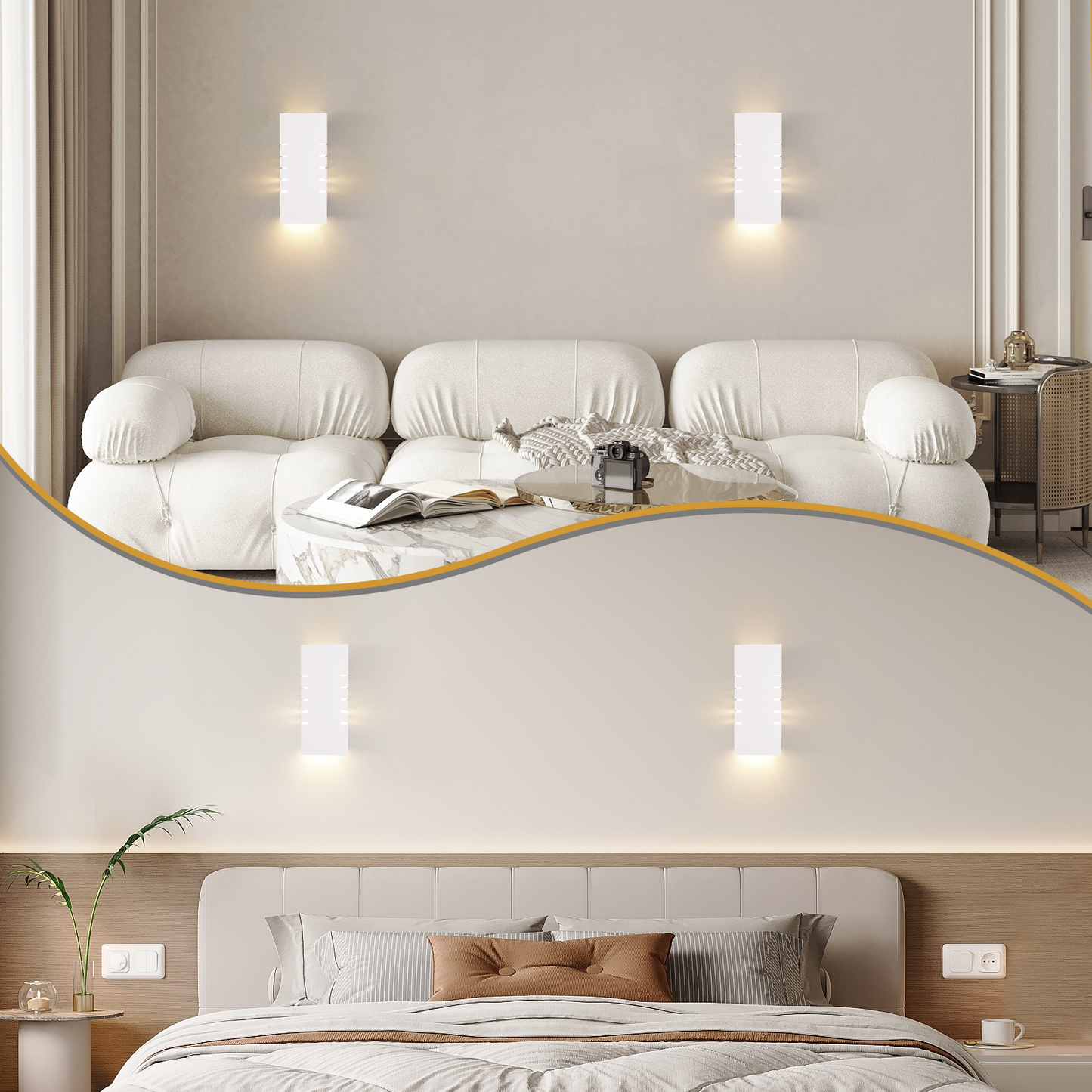 ZMH Wandleuchte Innen Wandlampe Up Down - Modern Design Flur Wandlampen E14 Treppenhaus Beleuchtung Wei? Gipsleuchte Wandbeleuchtung f¨¹r Schlafzimmer Kinderzimmer - Ohne Leuchtmittel