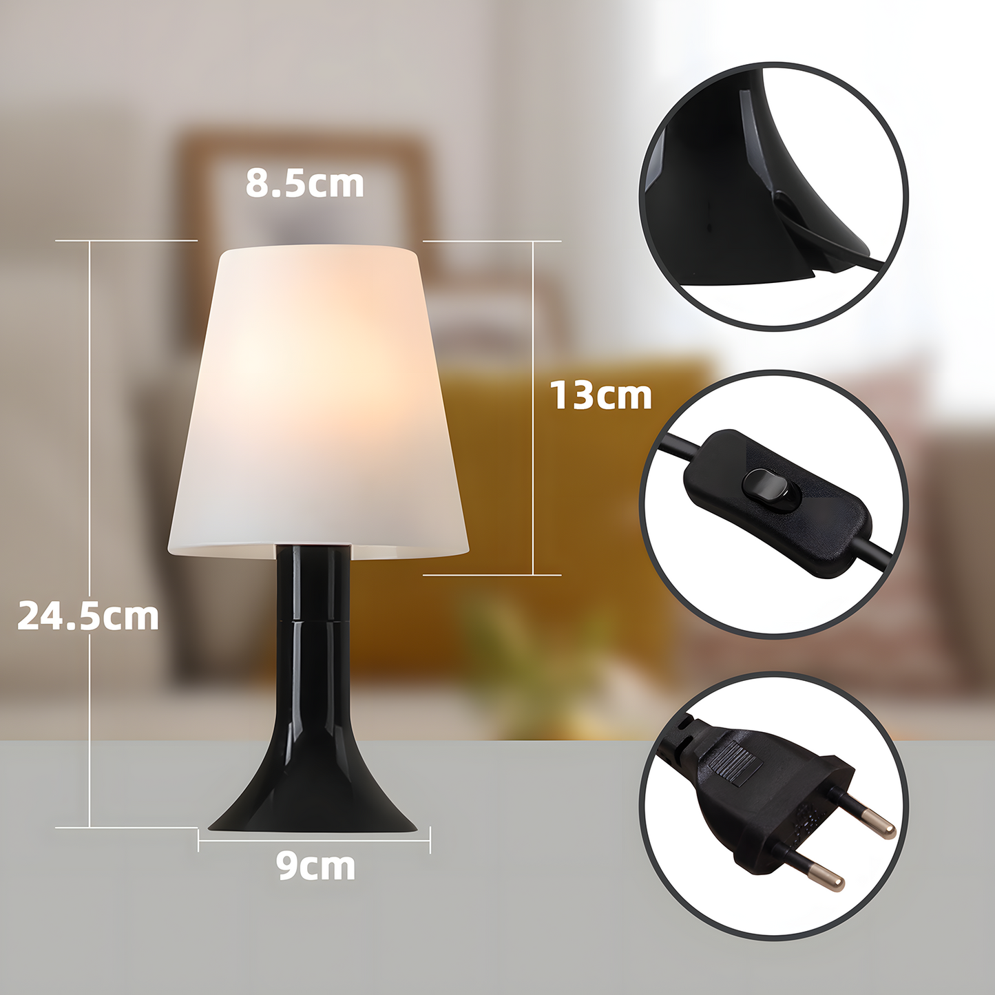 Nachttischlampe Wohnzimmer Tischlampe mit Kabel - Tischleuchte 2er Set Kleine Lampe Schwarz E14 Tischlampen Moderne Landhausstil f¨¹r Esstisch Schlafzimmer - Ohne Leuchtmittel