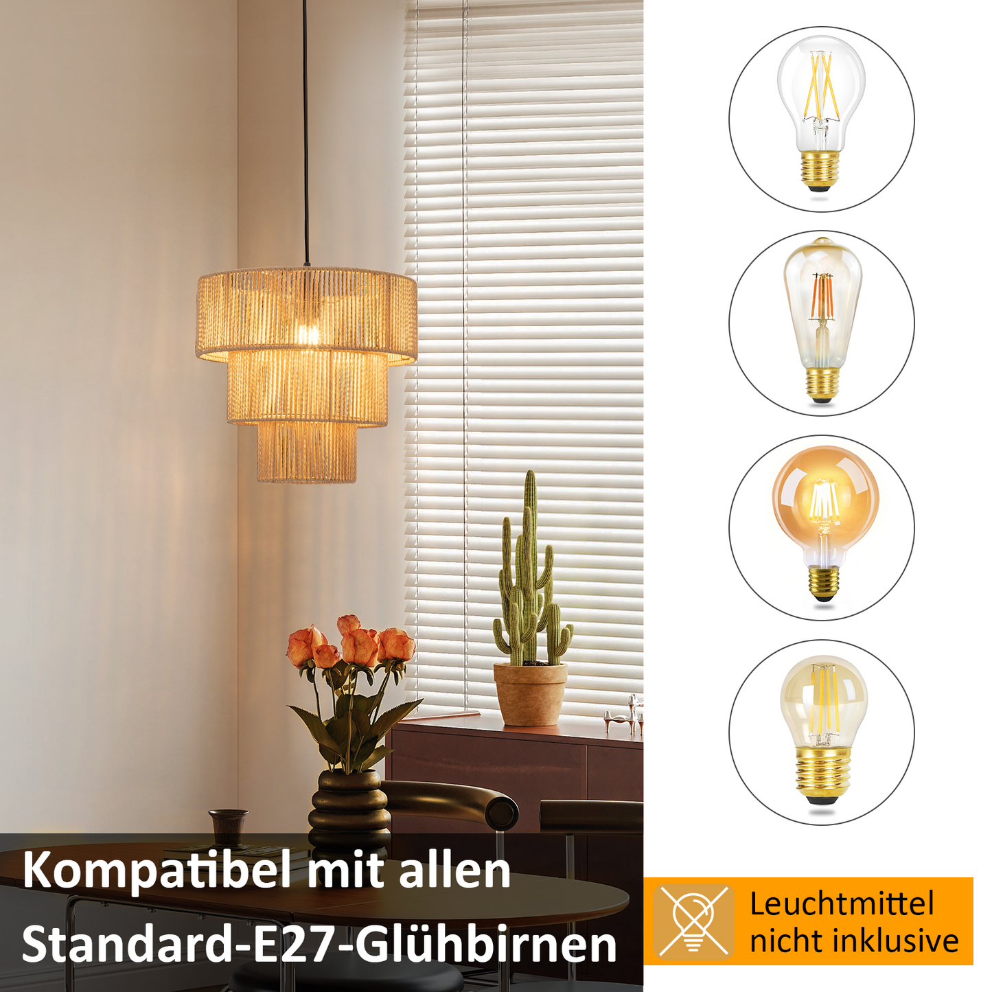 ZMH H?ngelampe Esstisch Pendelleuchte Wohnzimmer: Rattan Boho H?ngeleuchte Schlafzimmer ?35cm Esstischlampe H?ngend 1-flammig Esszimmerlampe E27 Pendellampe f¨¹r K¨¹che Flur Bar Resturant