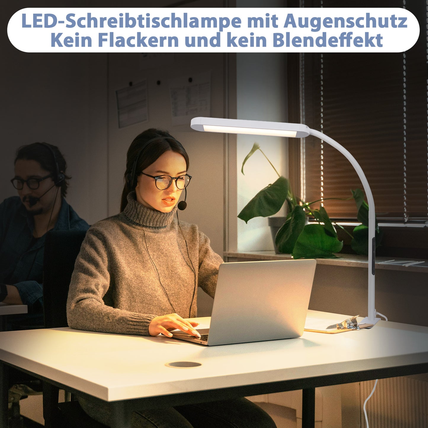 ZMH Schreibtischlampe LED Dimmbar - Klemmbar Tischlampe mit Stecker B¨¹rolampe Tageslichtlampe Wei? 5 Farbtemperatur-Helligkeitsstufen 11W Arbeitsplatzleuchte mit Timerfunktion Nachtlicht-Modus