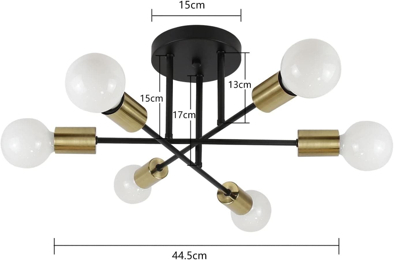 ZMH Deckenlampe Vintage Deckenleuchte Retro - 6 Flammig Wohnzimmerlampe Industrial E27 Schwarz-Gold aus Metall Schlafzimmerlampe f¨¹r Schlafzimmer K¨¹che Esszimmer Wohnzimmer