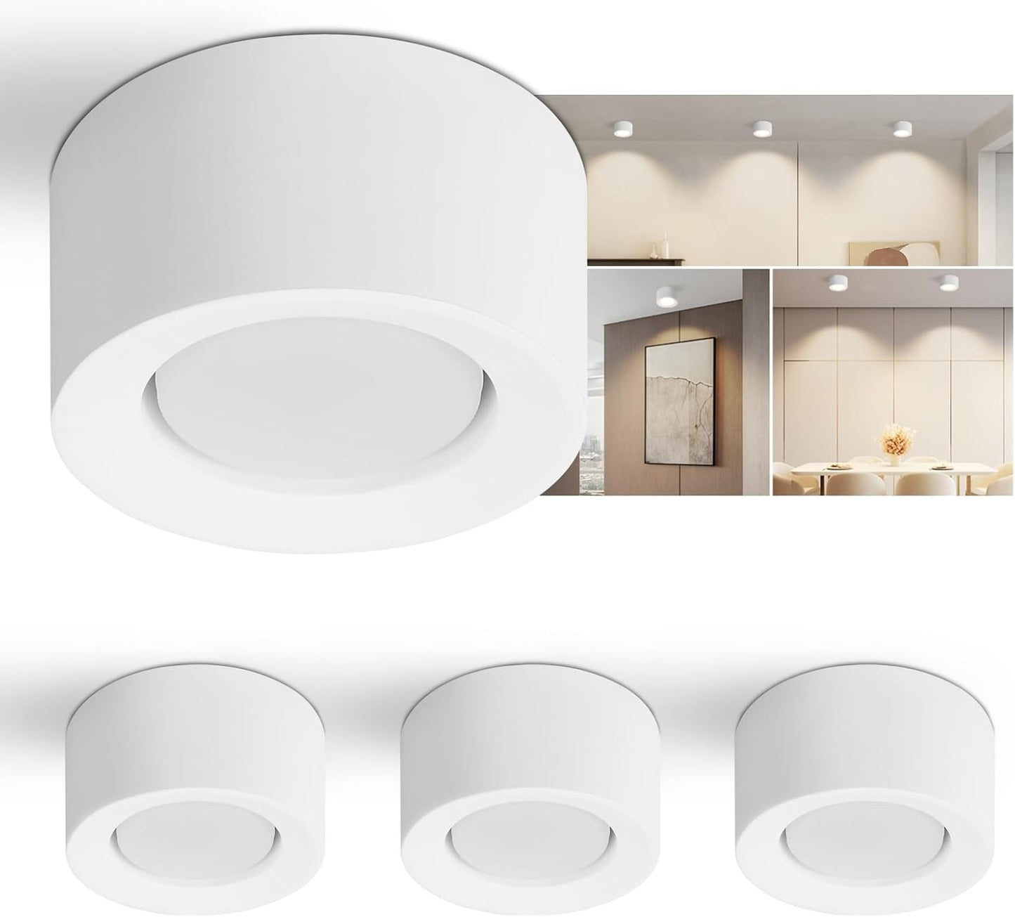 4er Aufbauspot rund Aufbaustrahler wei?: Aufbauleuchte GX53 Deckenspots flach Spots Deckenleuchte Aufputz aus Gips Modern klein Deckenlampe Max.10W f¨¹r Wohnzimmer Esszimmer - Ohne Leuchtmittel