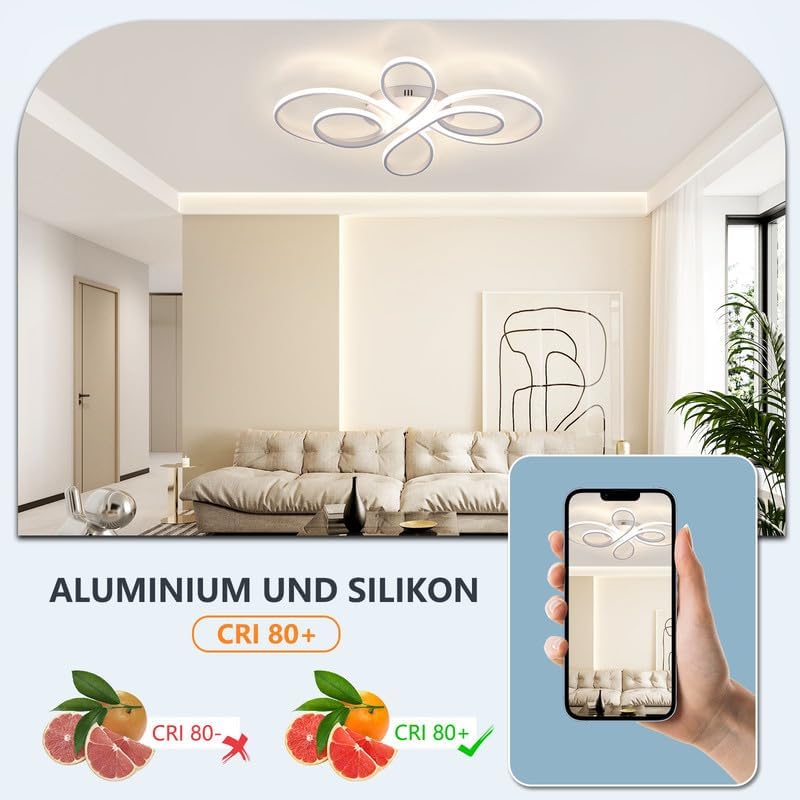 ZMH LED Deckenlampe Deckenleuchte Wohnzimmer - Wohnzimmerlampe Weiß Modern Design 65W Dimmbar mit Fernbedienung in Schmetterlingforming Deckenbeleuchtung für Schlafzimmer Esszimmer Arbeitszimmer