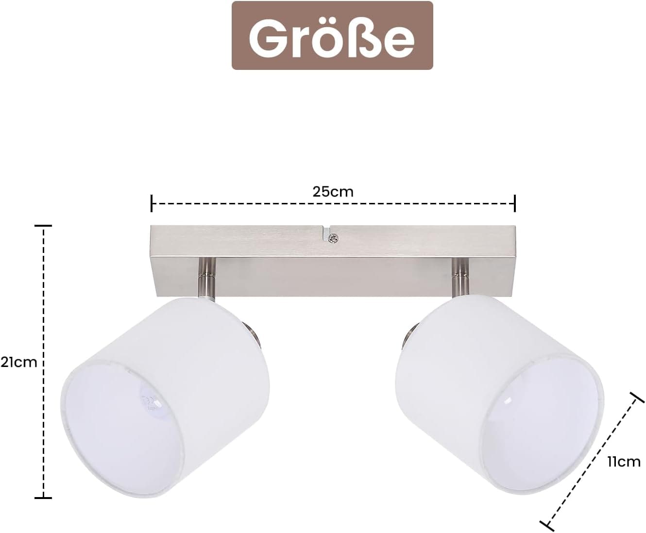 ZMH Deckenlampe 2 Flammig Deckenstrahler Flur - Deckenleuchte Modern Deckenspot E14 Silber Schwenkbar 350¡ã MAX.40W K¨¹chelampe Stoffschrim f¨¹r Wohnzimmer Schlafzimmer
