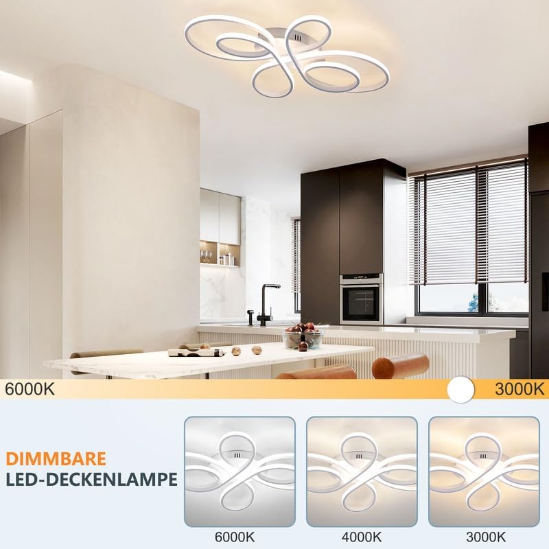 ZMH LED Deckenlampe Deckenleuchte Wohnzimmer - Wohnzimmerlampe Weiß Modern Design 65W Dimmbar mit Fernbedienung in Schmetterlingforming Deckenbeleuchtung für Schlafzimmer Esszimmer Arbeitszimmer