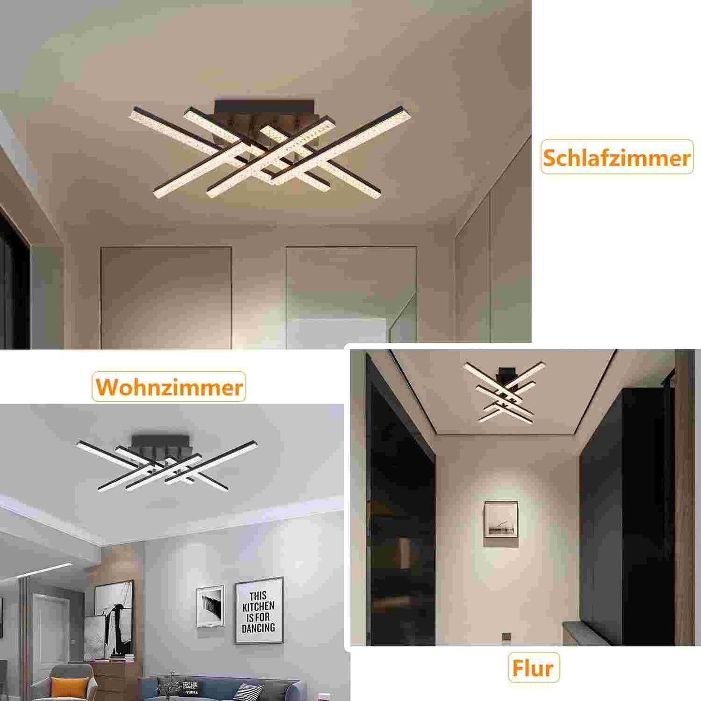 ZMH Deckenlampe LED Deckenleuchte Wohnzimmer - 36W Dimmbar Schwarz Wohnzimmerlampe Design mit Metall Deckenbeleuchtung f¨¹r K¨¹che Esszimmer Jugendzimmer Schlafzimmer