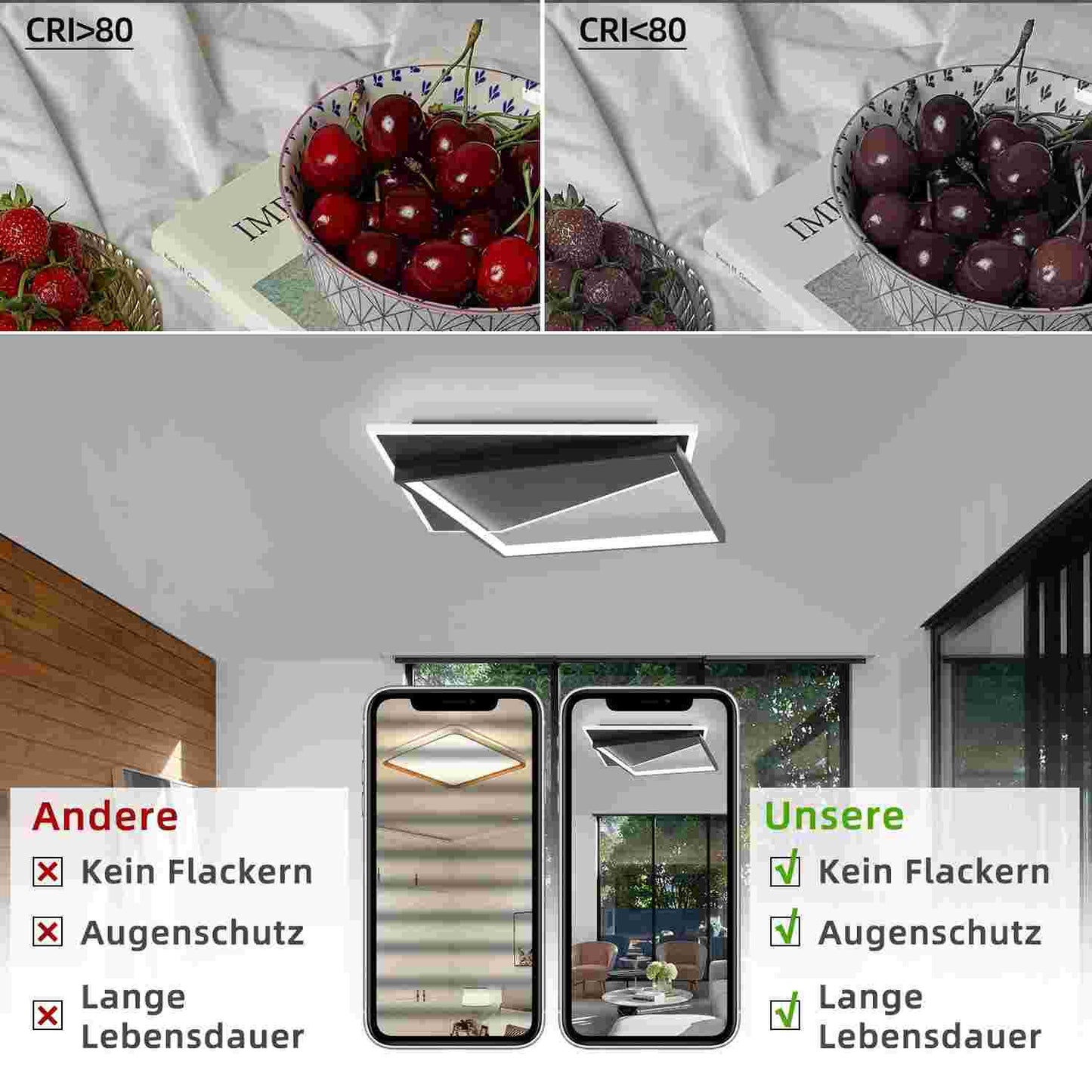 ZMH Deckenlampe LED Deckenleuchte Modern - Design 53W Wohnzimmerlampe Schwarz Dimmbar mit Fernbedienung Schlafzimmerlampe Wohnzimmer Deckenbeleuchtung f¨¹r Schlafzimmer K¨¹che Flur B¨¹ro