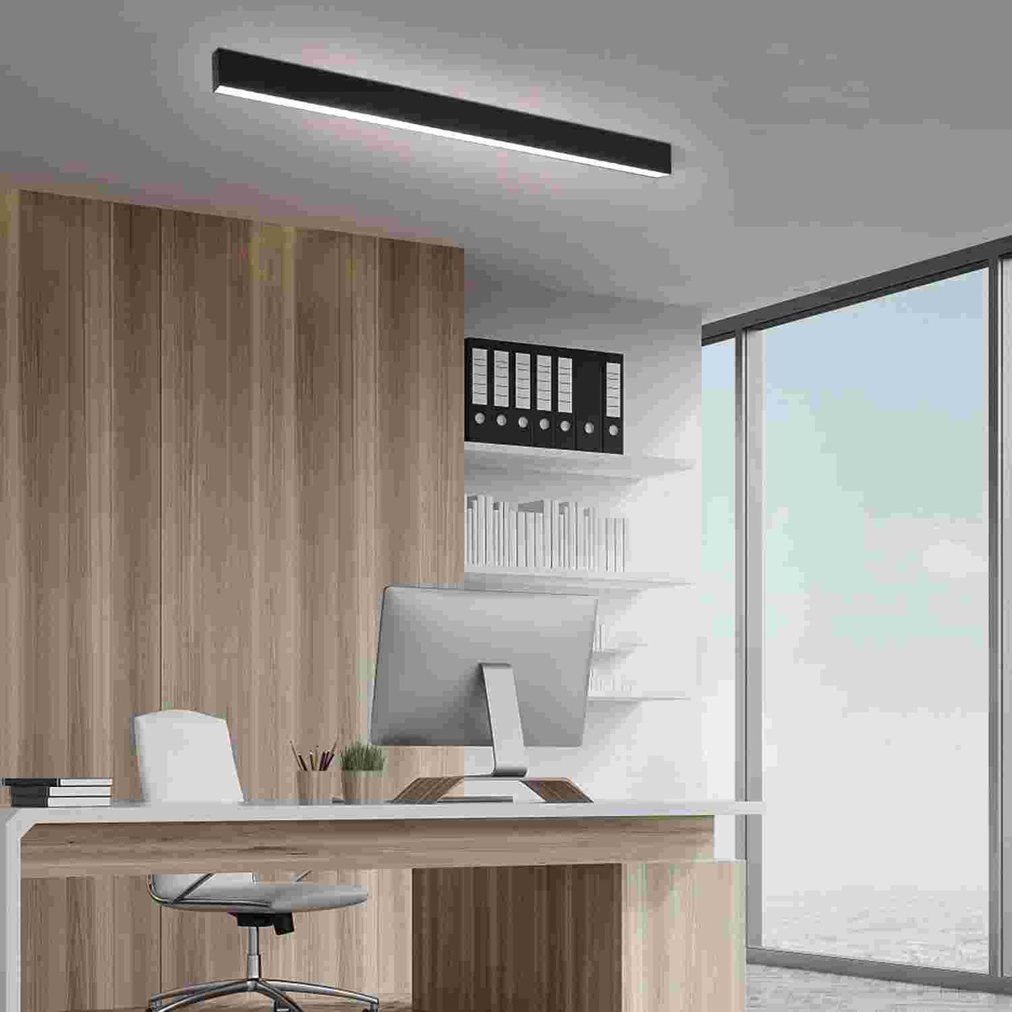 ZMH Deckenlampe LED Deckenleuchte Dimmbar - 44W Wohnzimmer Schwarz Modern B¨¹ro Deckenbeleuchtung 80CM Lang Wohnzimmerlampe mit Fernbedienung B¨¹rolampe Decke f¨¹r K¨¹che Flur Schlafzimmer