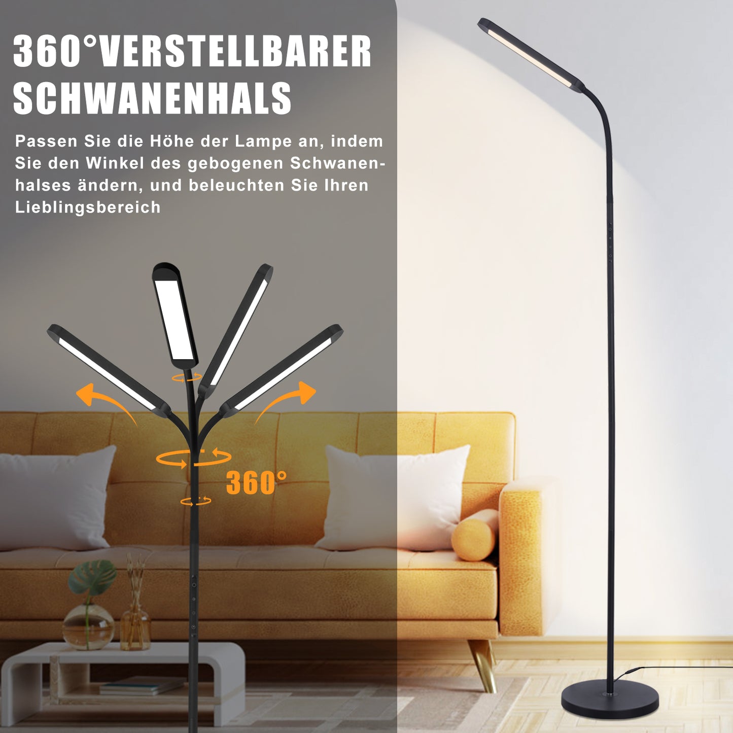 ZMH Stehlampe LED Standleuchte Wohnzimmer - Dimmbar Modern Standleuchte Schwarz 5 Farben und 5 Helligkeitsstufen 11W 360¡ã Flexibler Schwanenhals Leselampe mit Fernbedienung f¨¹r Schlafzimmer B¨¹ro
