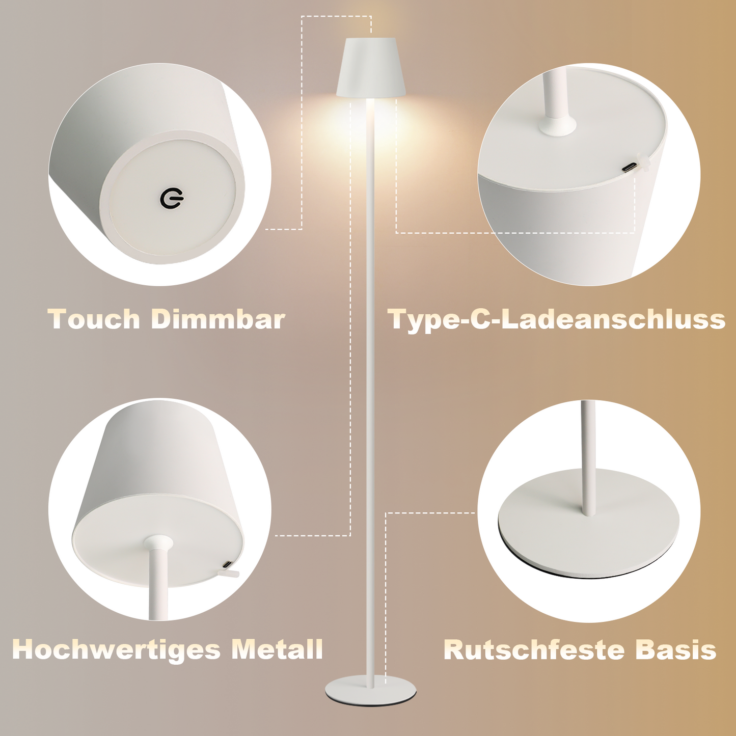 ZMH Stehlampe Wohnzimmer LED Dimmbar Stehleuchte - Modern USB Akku Standleuchte Lampe mit 3 Farbtemperaturen Wei? Stehlampe f¨¹r Schlafzimmer Arbeitszimmer und B¨¹ro 125 cm