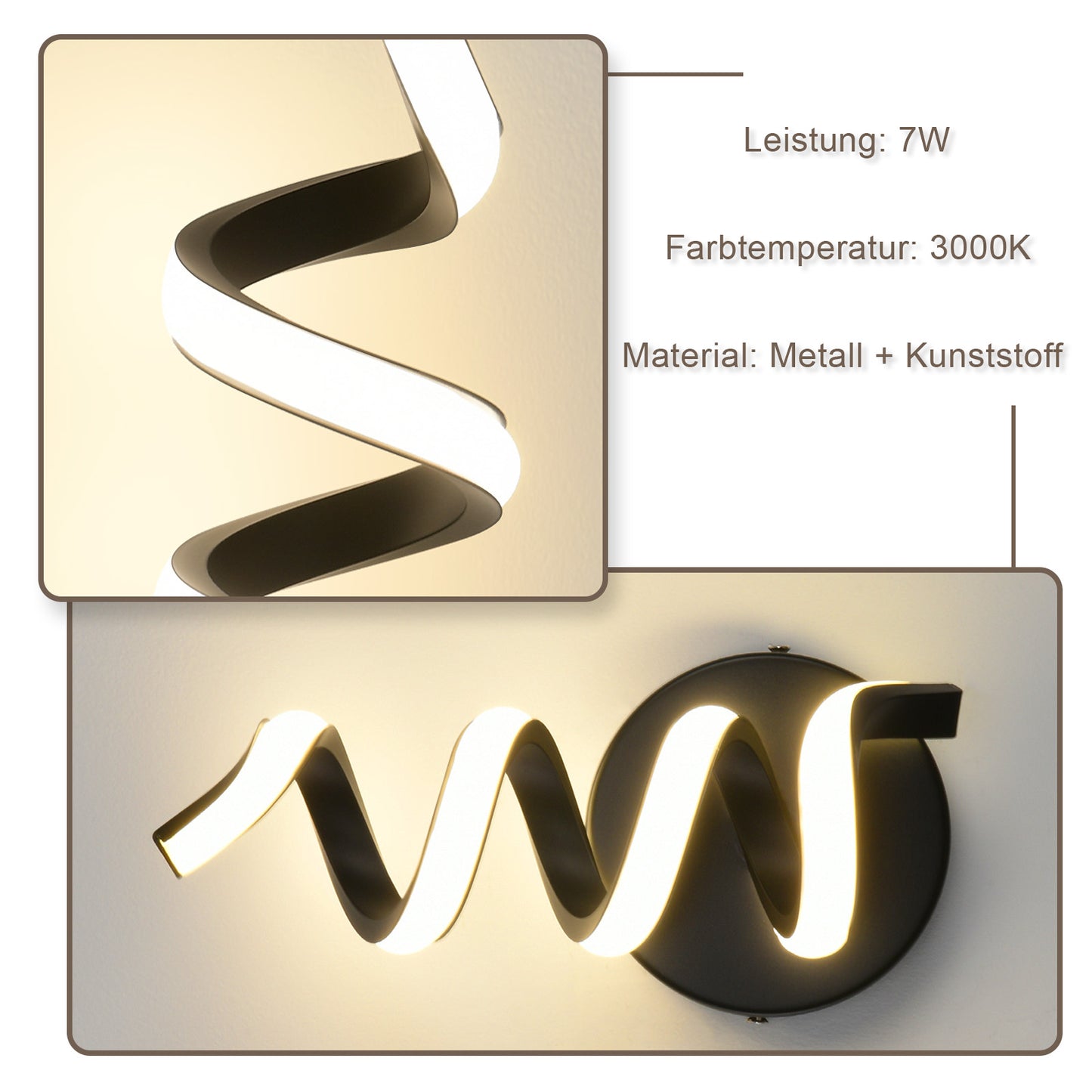 ZMH Wandleuchte Innen LED Schwarz Wandlampe: Treppenhaus Flur Wohnzimmer Schlafzimmer Badezimmer Modern Design Wand Lampe 7W Wandleuchten Warmwei? 3000K