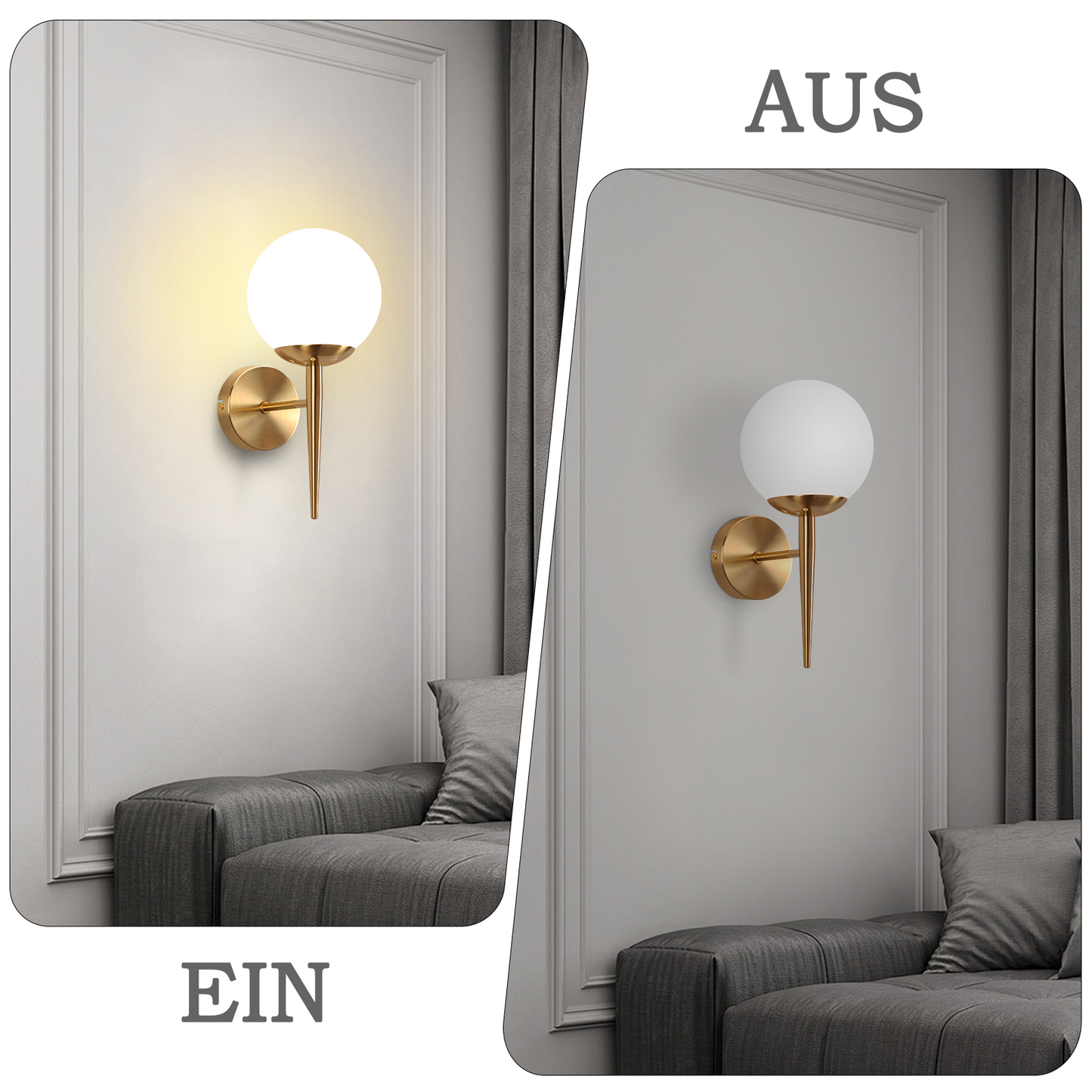 Wandleuchte Innen Wandlampe Schlafzimmer - Wandbeleuchtung Glaskugel Treppenhaus Gold Vintage Flurlampe Badezimmer Glas Lampenschirm Modern Design E27 Beleuchtung f¨¹r Flur Bad - Ohne Leuchtmittel