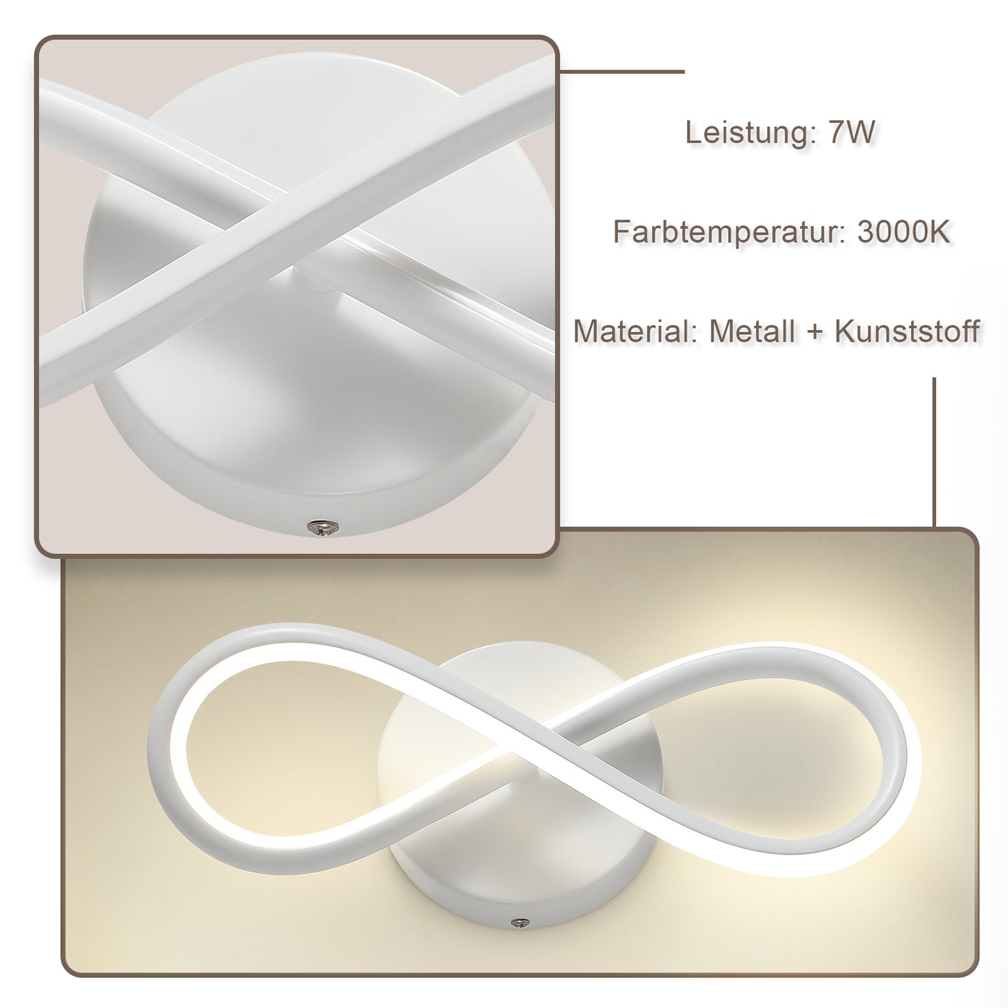 ZMH Wandleuchte Innen LED Wandlampe Modern: Wand Lampe f¨¹r Treppenhaus Schlafzimmer Wohnzimmer Korridor K¨¹hles Design 7W Kurvendesign Dekorativ Wei? Wandleuchten Warmwei? 3000K
