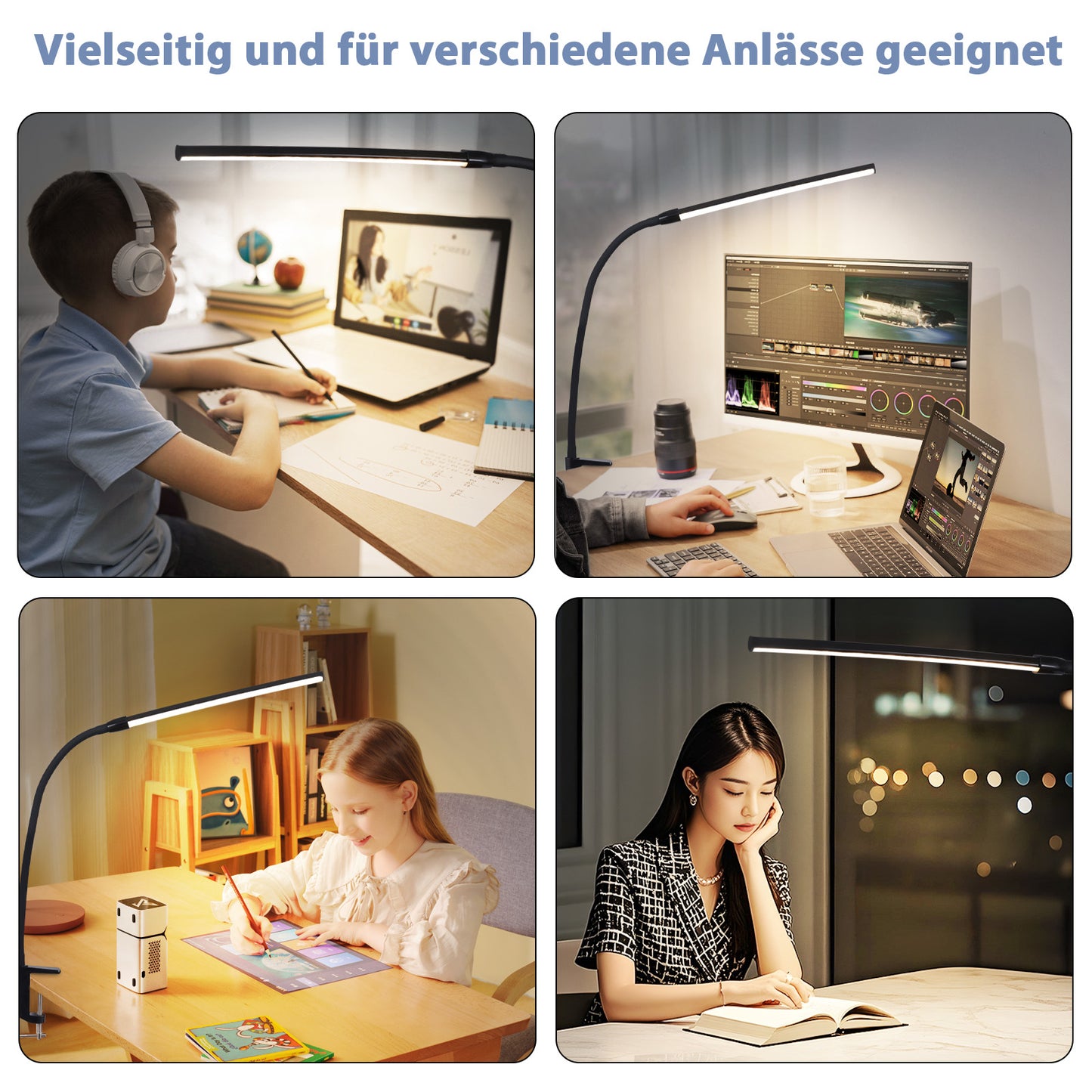 ZMH Schreibtischlampe LED Klemmbar - Schreibtischleuchte Schwarz 3 Farben und 5 Helligkeitsstufen USB 5W Tageslichtlampe Augenschutz Schwanenhals Tischlampe f¨¹r B¨¹ro Arbeitszimmer Schneider