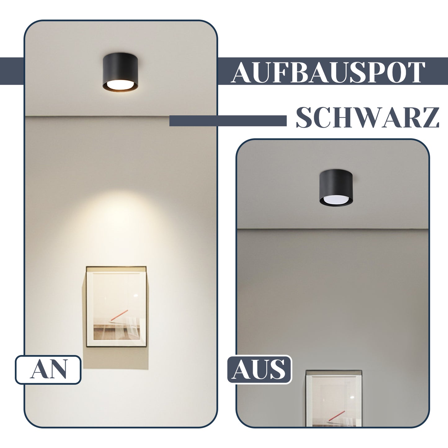 ZMH LED Aufbauspot Schwarz Aufbaustrahler: Deckenspots Rund 5W kleine Deckenleuchte Aufputz GX53 3000K Aufbauleuchte schwenkbar aus Aluminium Deckenstrahler f¨¹r Wohnzimmer Treppenhaus Flur