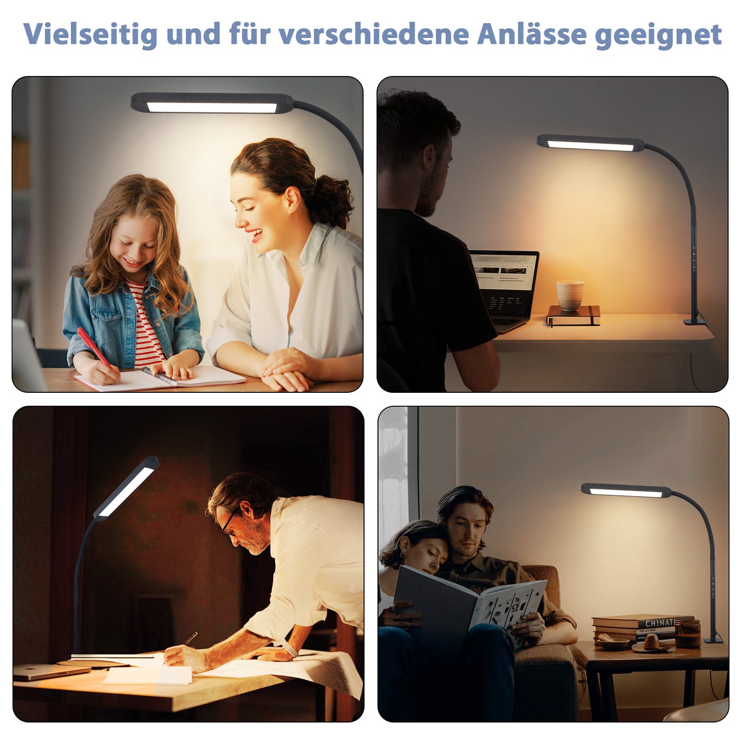 ZMH Schreibtischlampe LED Klemmbar - Dimmbar Schreibtischleuchte Schwarz 5 Farben und 5 Helligkeitsstufen 11W Tageslichtlampe Augenschutz Schwanenhals Tischlampe f¨¹r B¨¹ro Arbeitszimmer Schneider