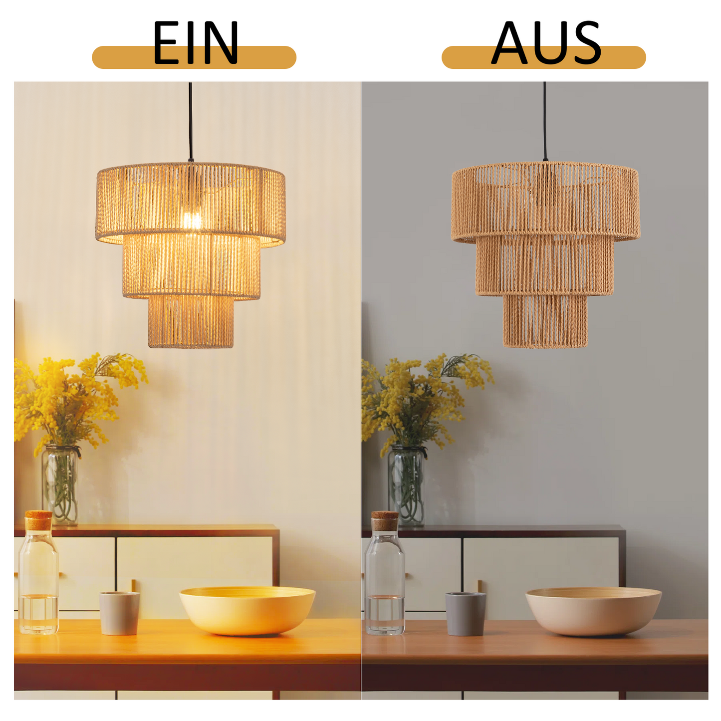 ZMH H?ngelampe Esstisch Pendelleuchte Wohnzimmer: Rattan Boho H?ngeleuchte Schlafzimmer ?35cm Esstischlampe H?ngend 1-flammig Esszimmerlampe E27 Pendellampe f¨¹r K¨¹che Flur Bar Resturant