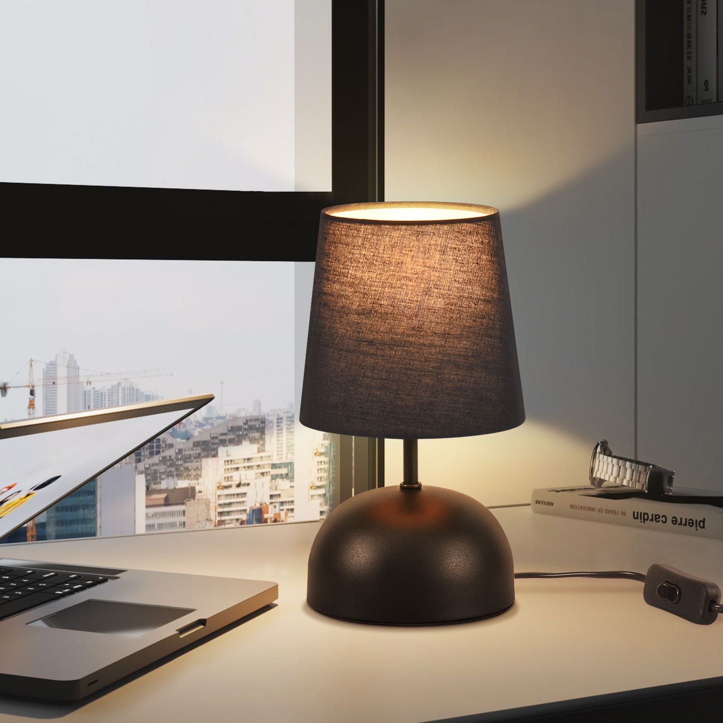 Nachttischlampe 2er Set Tischlampe mit Kabel - Tischleuchte Schwarz Klein Nachtlampe Schlafzimmer Stoff Bettlampe Modern Design Schreibtischlampe f¨¹r Wohnzimmer B¨¹ro Bett Tisch Fenster Hotel